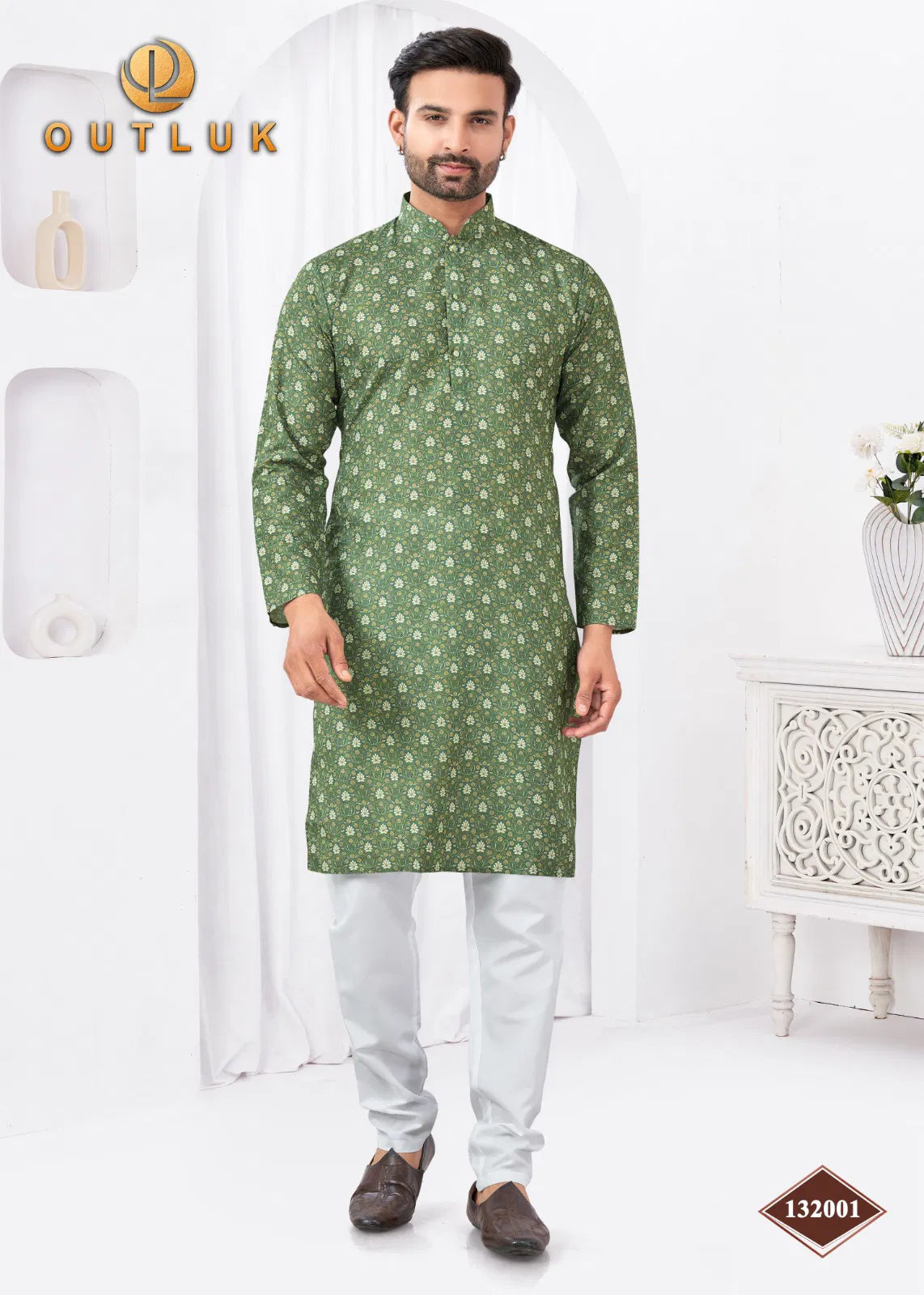 Green Rayon Cotton Mens Kurta Pyjama