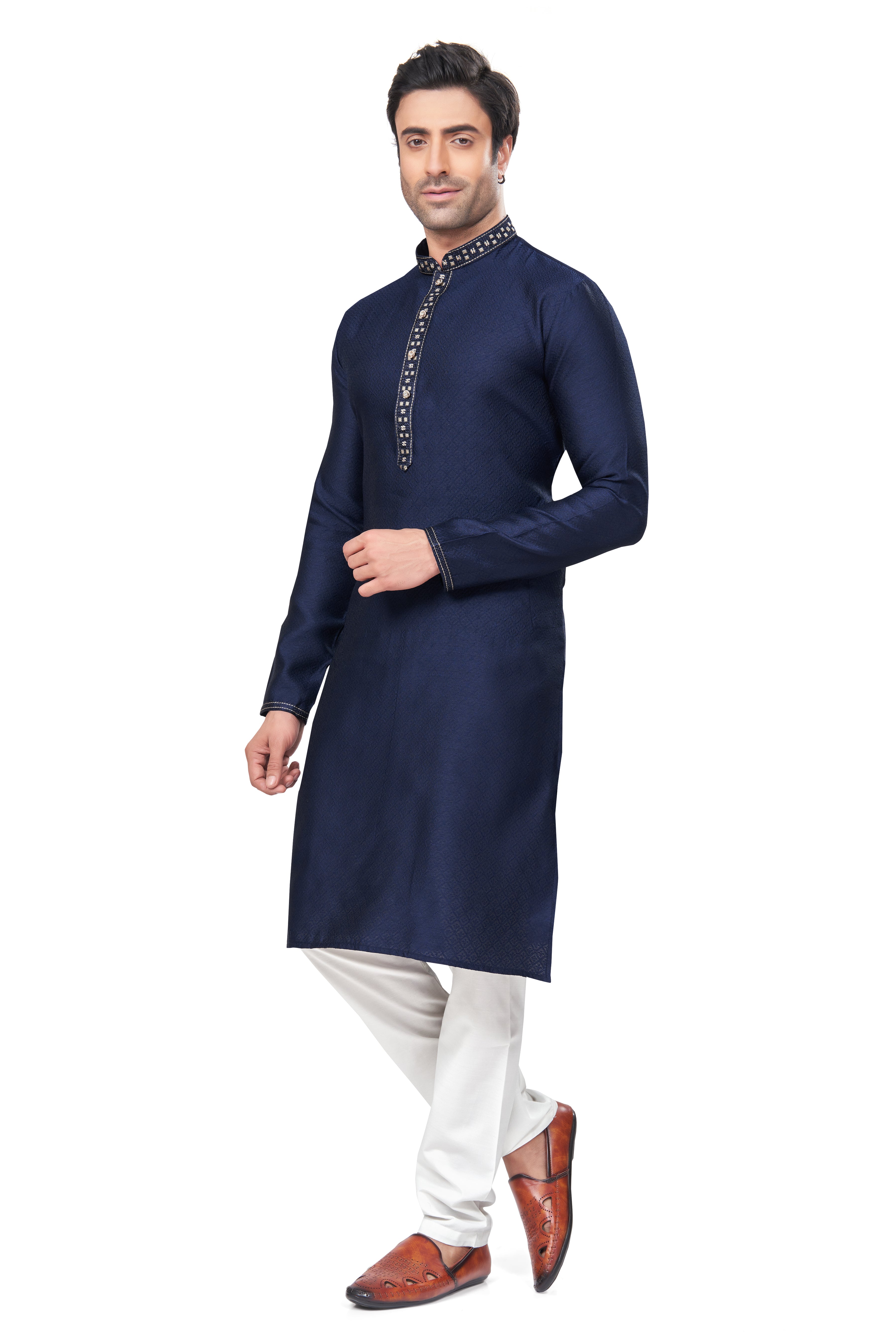 Blue Pintex Jacquard Mens Kurta Pajama 131008
