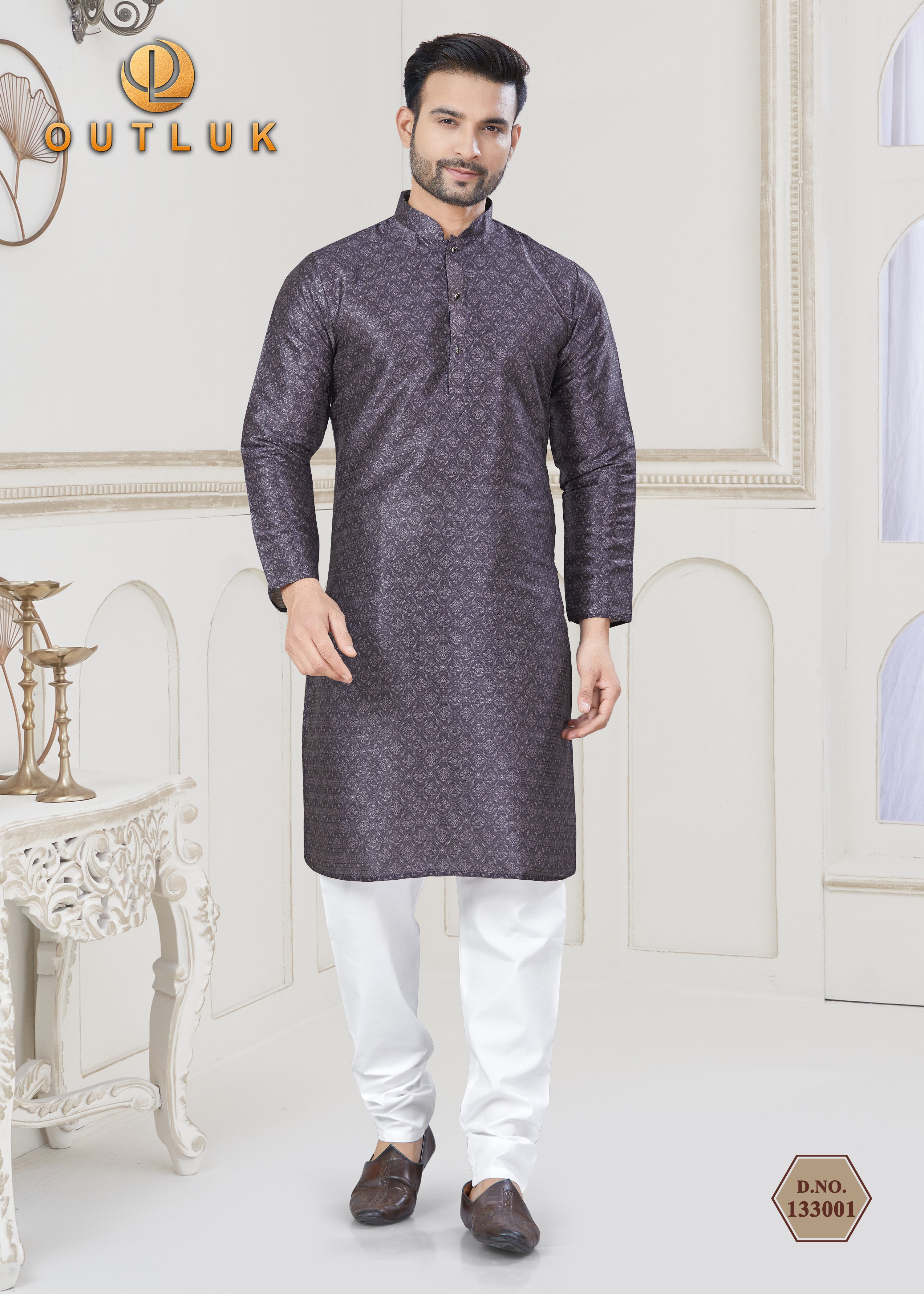 Light Purple Jecquard mens kurta pajama 133001