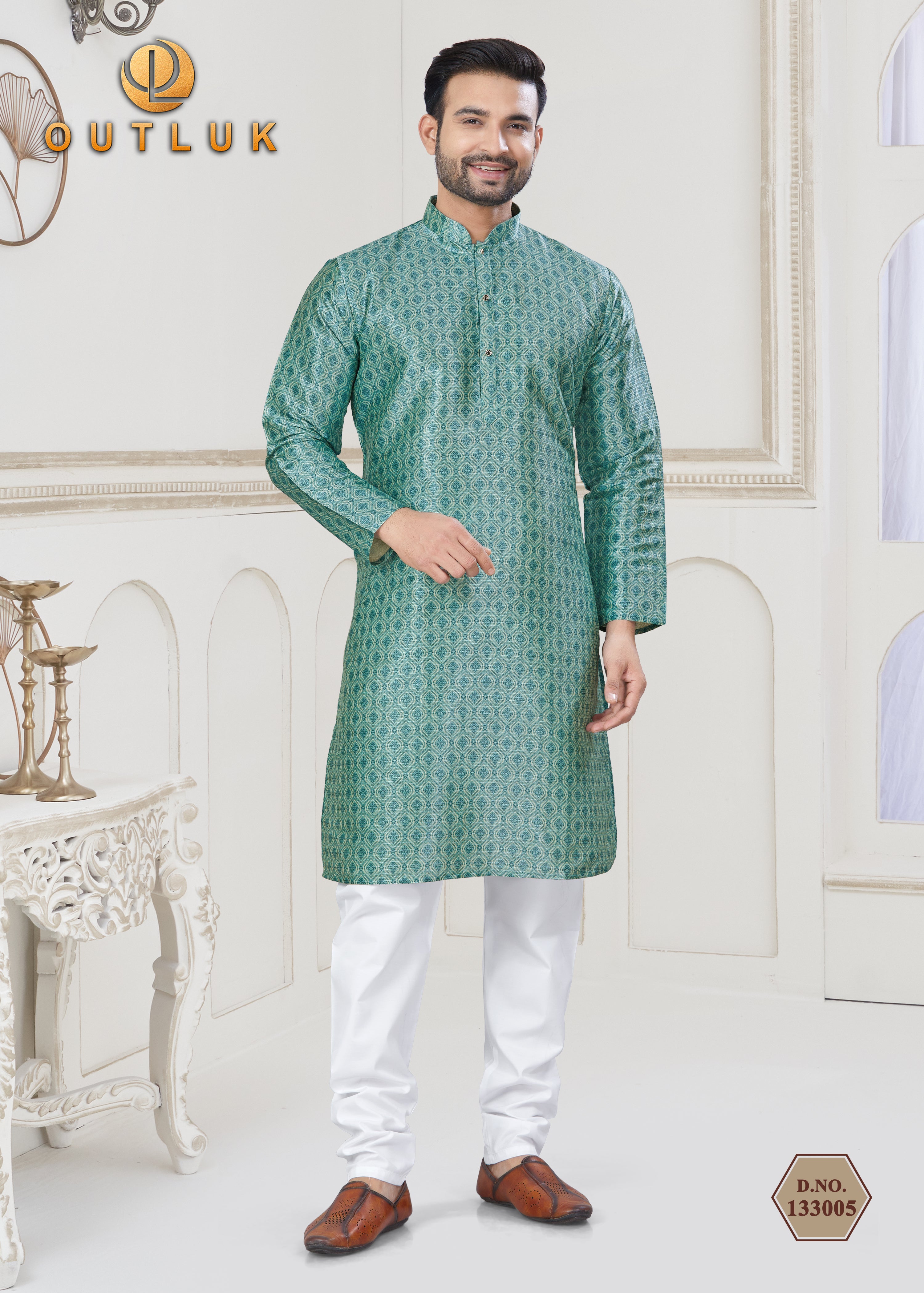Blue Jecquard Mens Kurta Pajama 133005