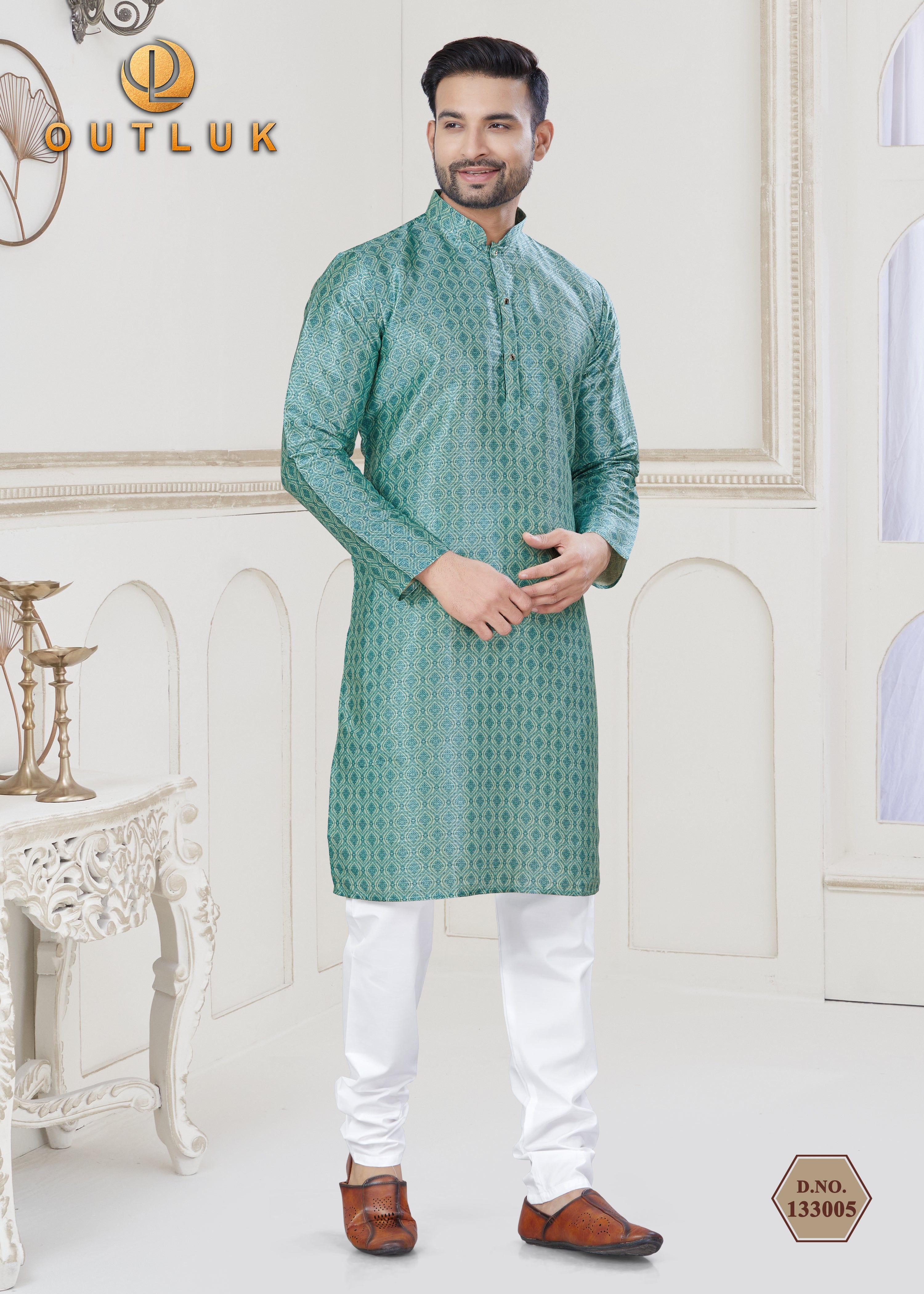 Blue Jecquard Mens Kurta Pajama 133005
