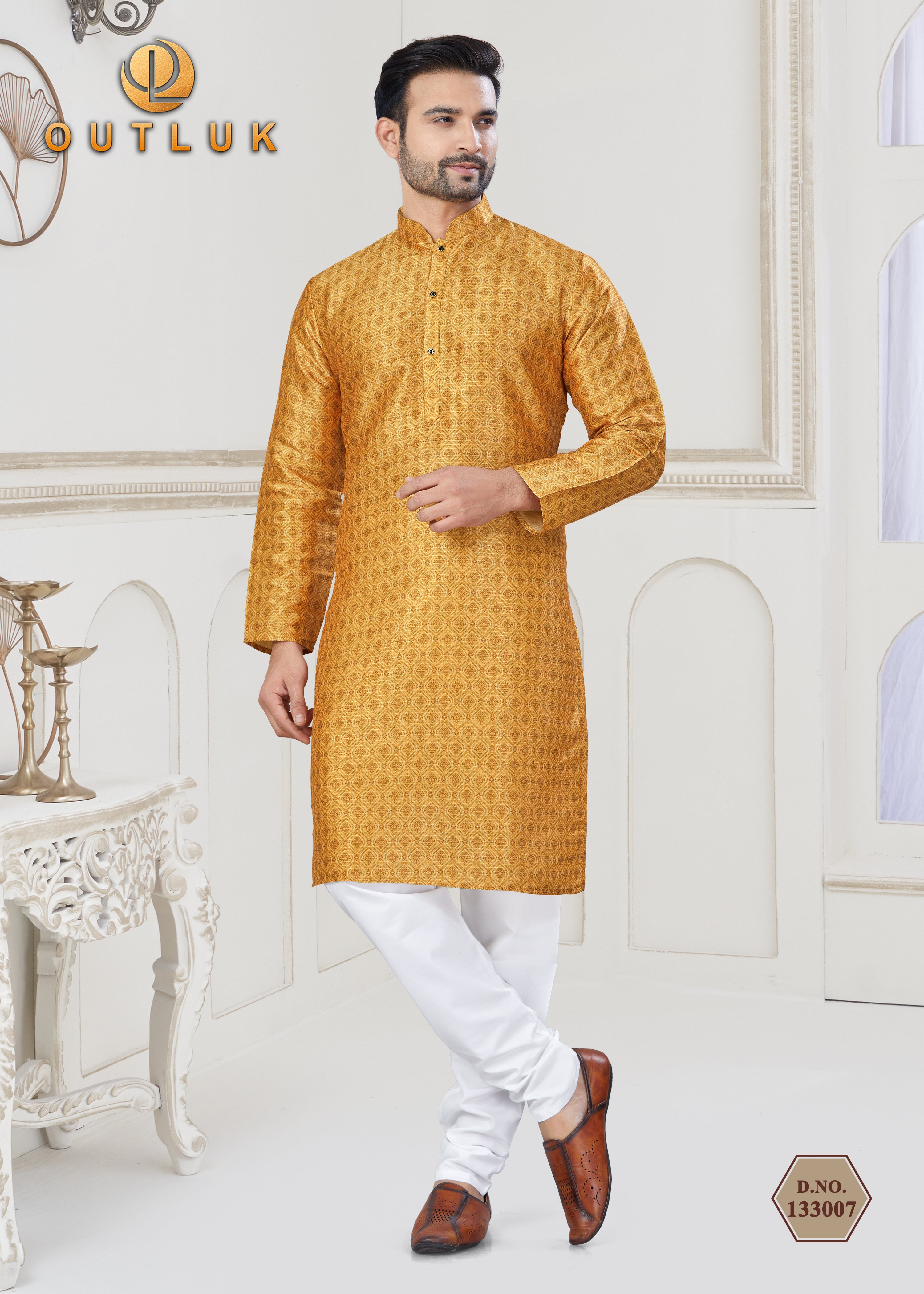 Golden Jecquard Mens Kurta Pajama 133007