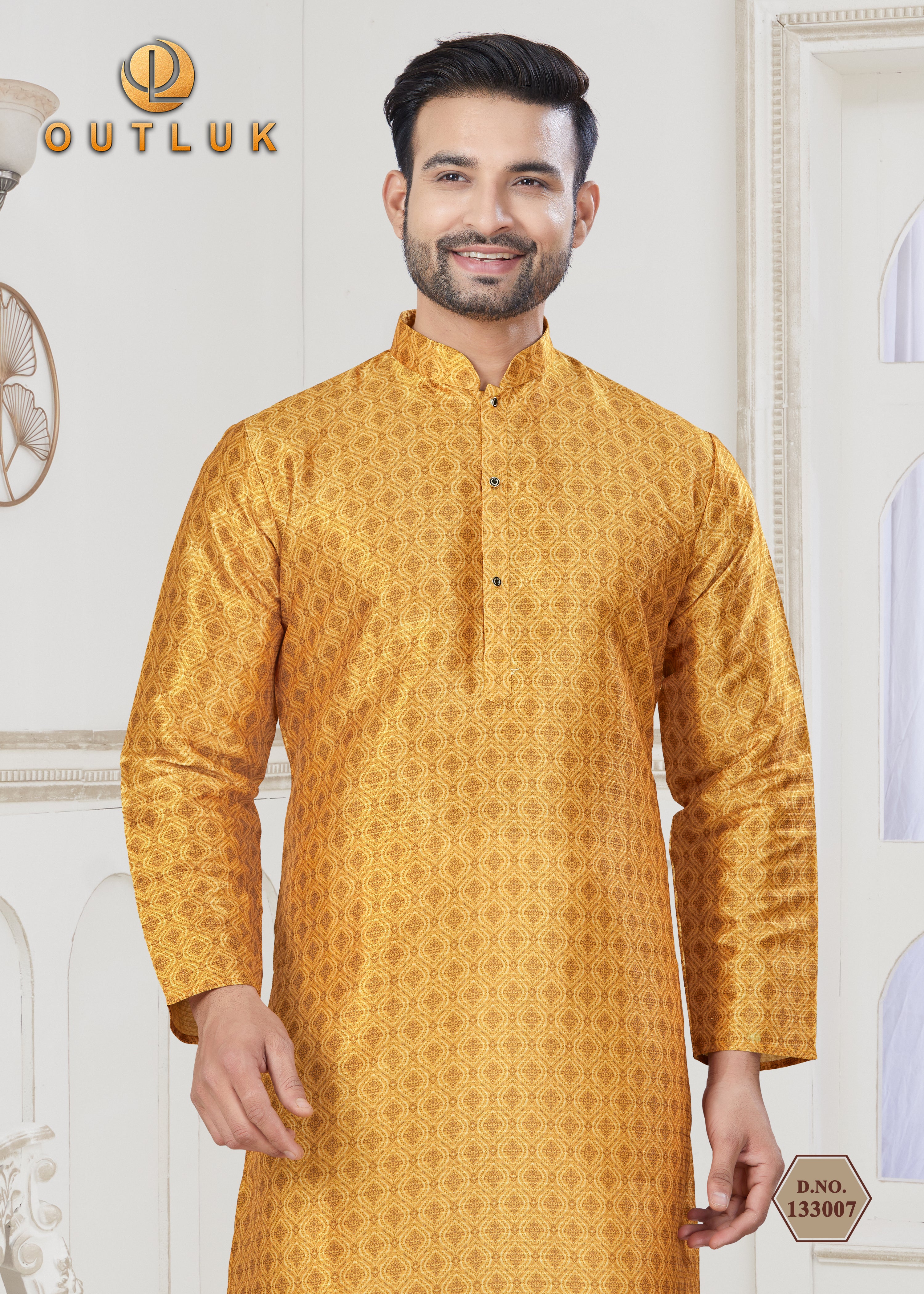 Golden Jecquard Mens Kurta Pajama 133007