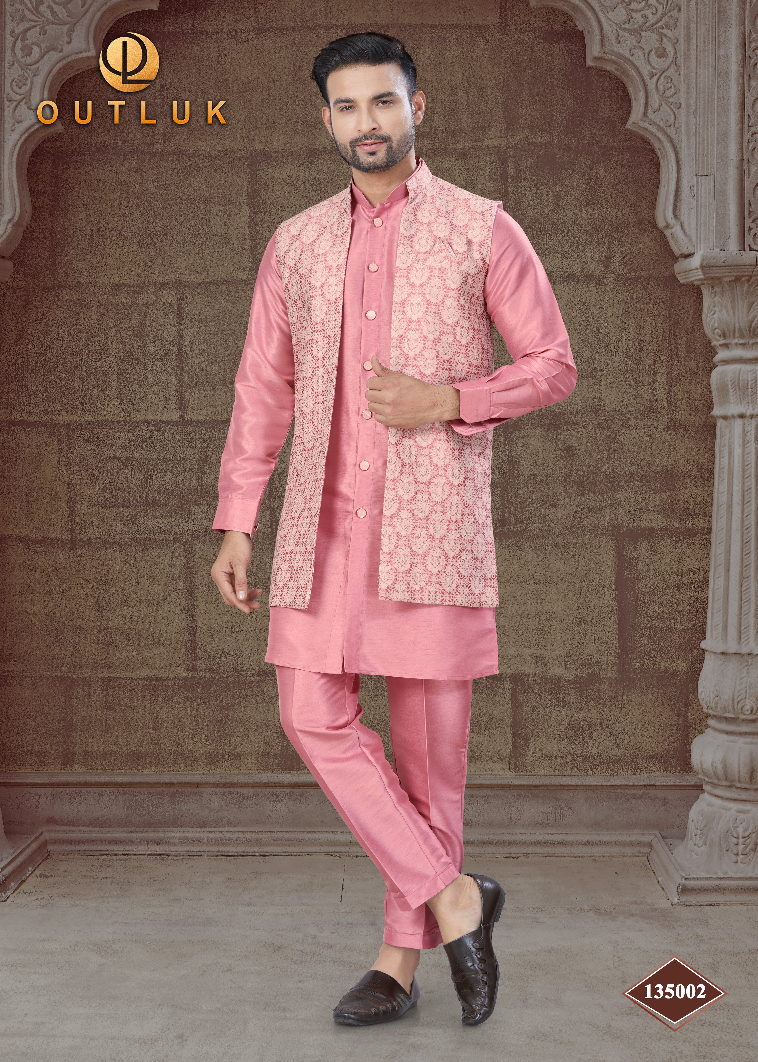 Pink Silk Mens Indo Western 135002