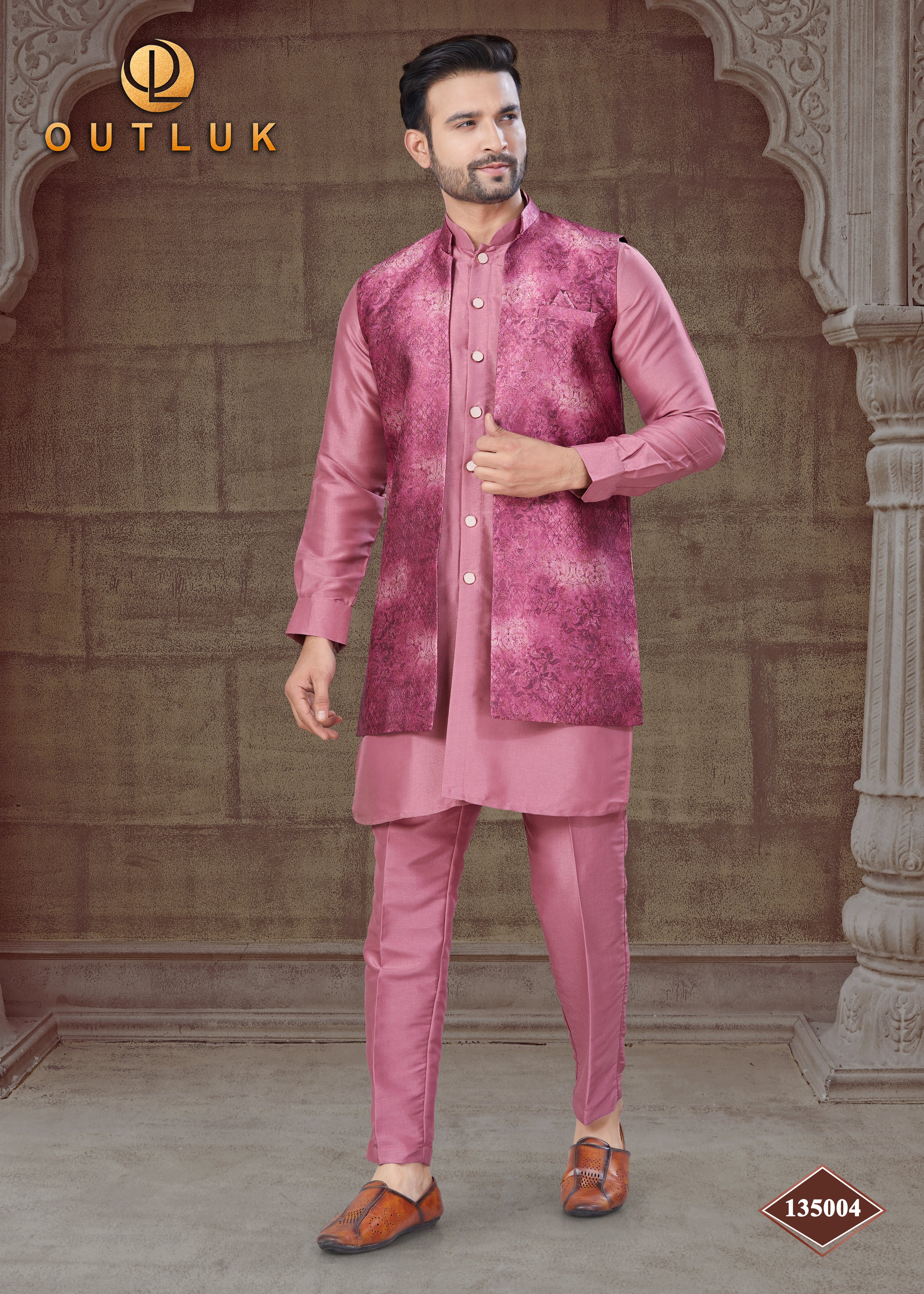 Pink Silk Mens Indo Western 135004