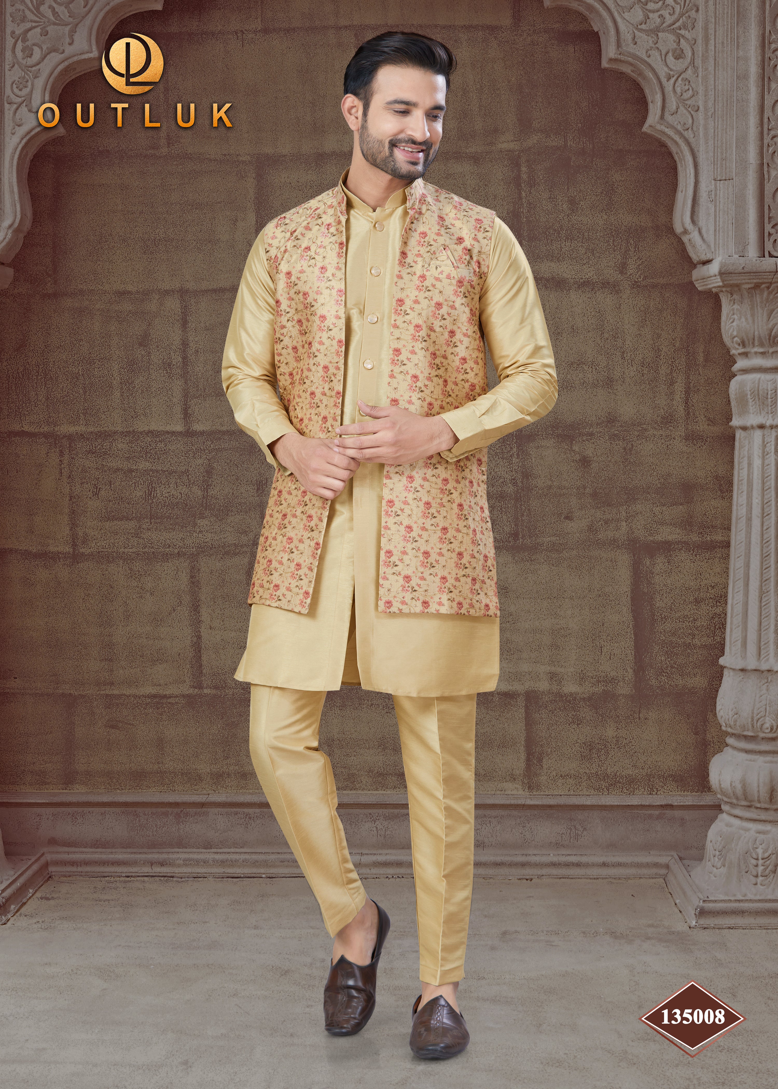 Light Golden Silk Mens Indo Western 135008