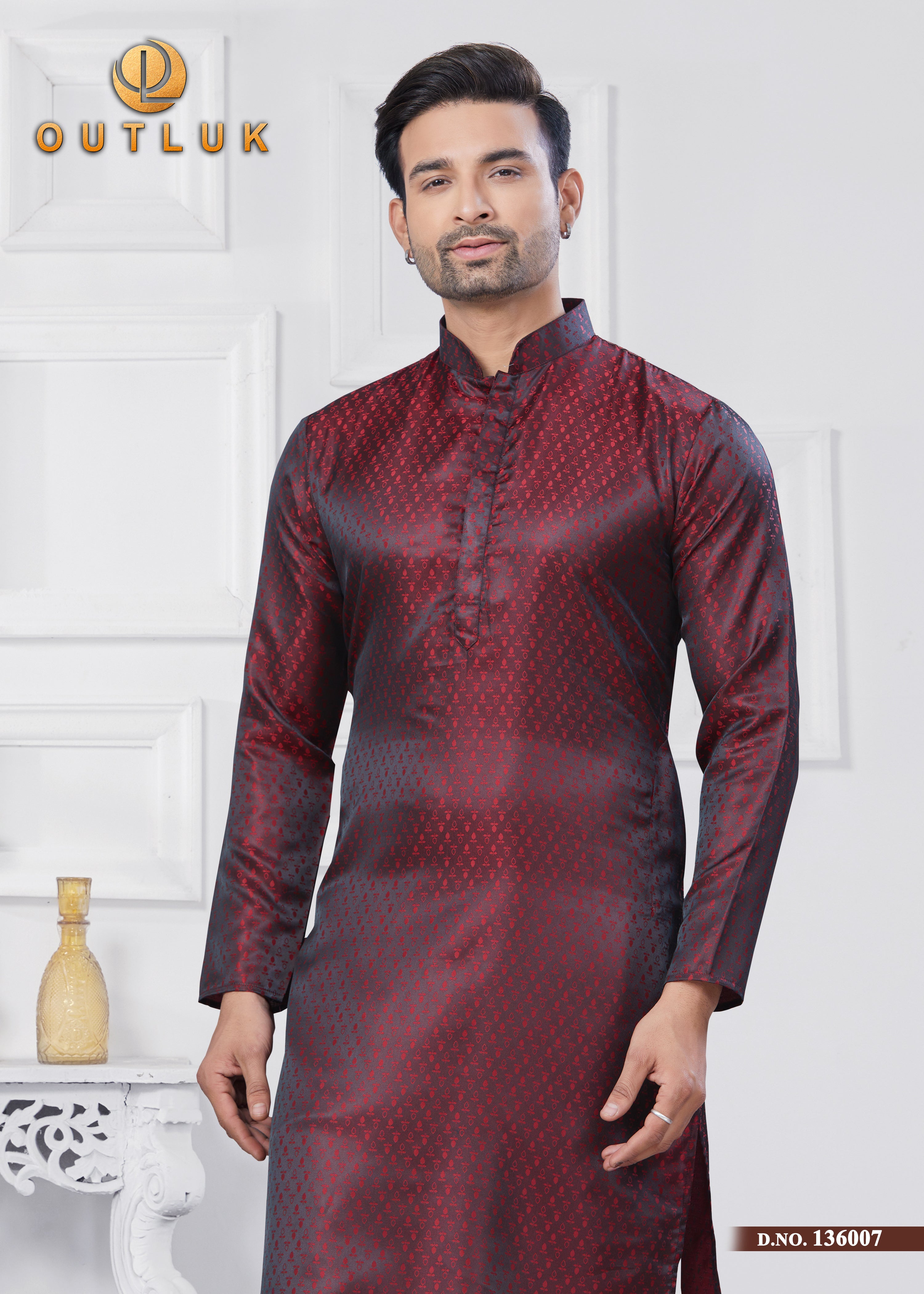 Maroon Jecquard Silk Mens Kurta Pajama 136007