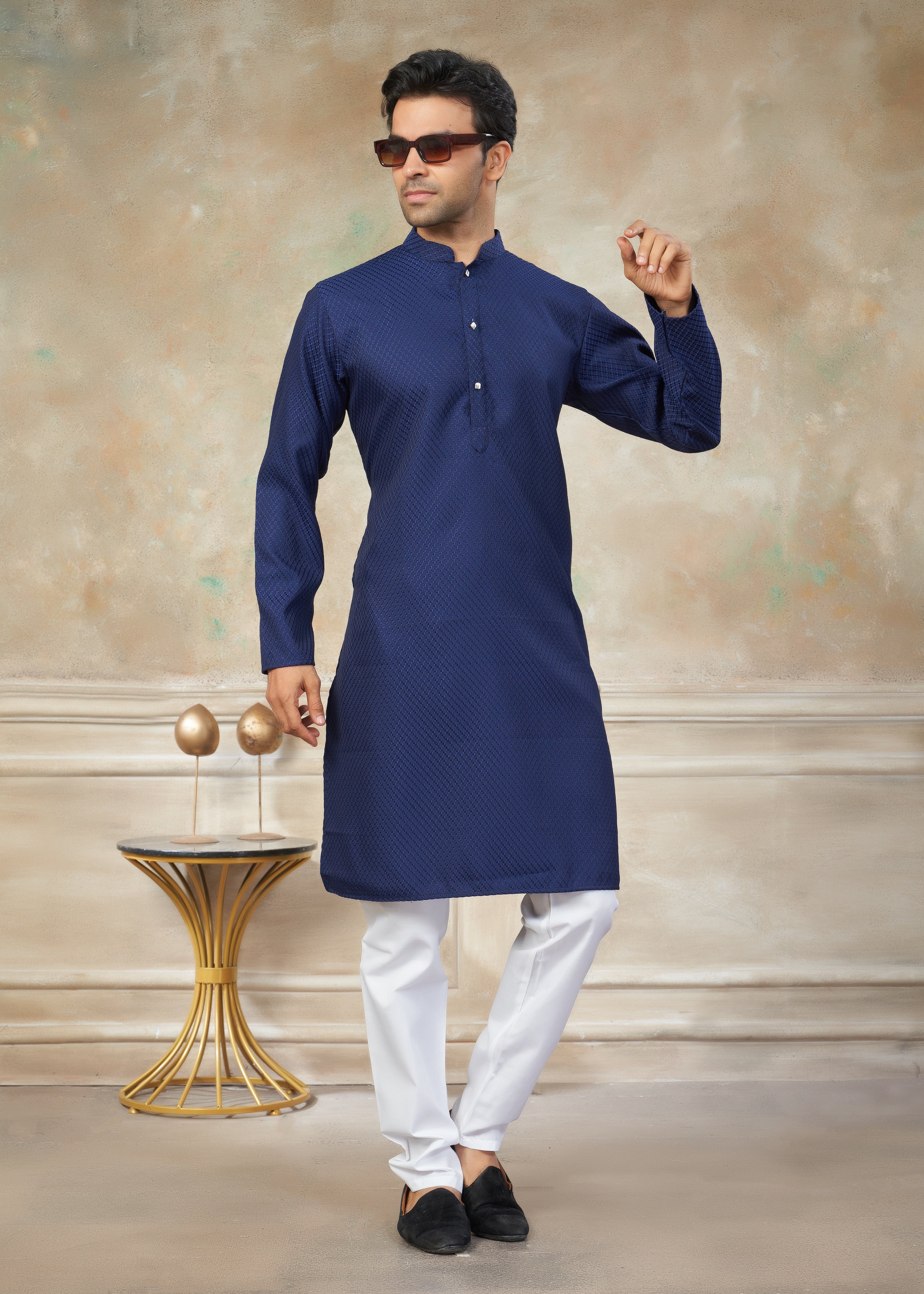 navy blue color Rayon Cotton kurta pajama menswear 138001