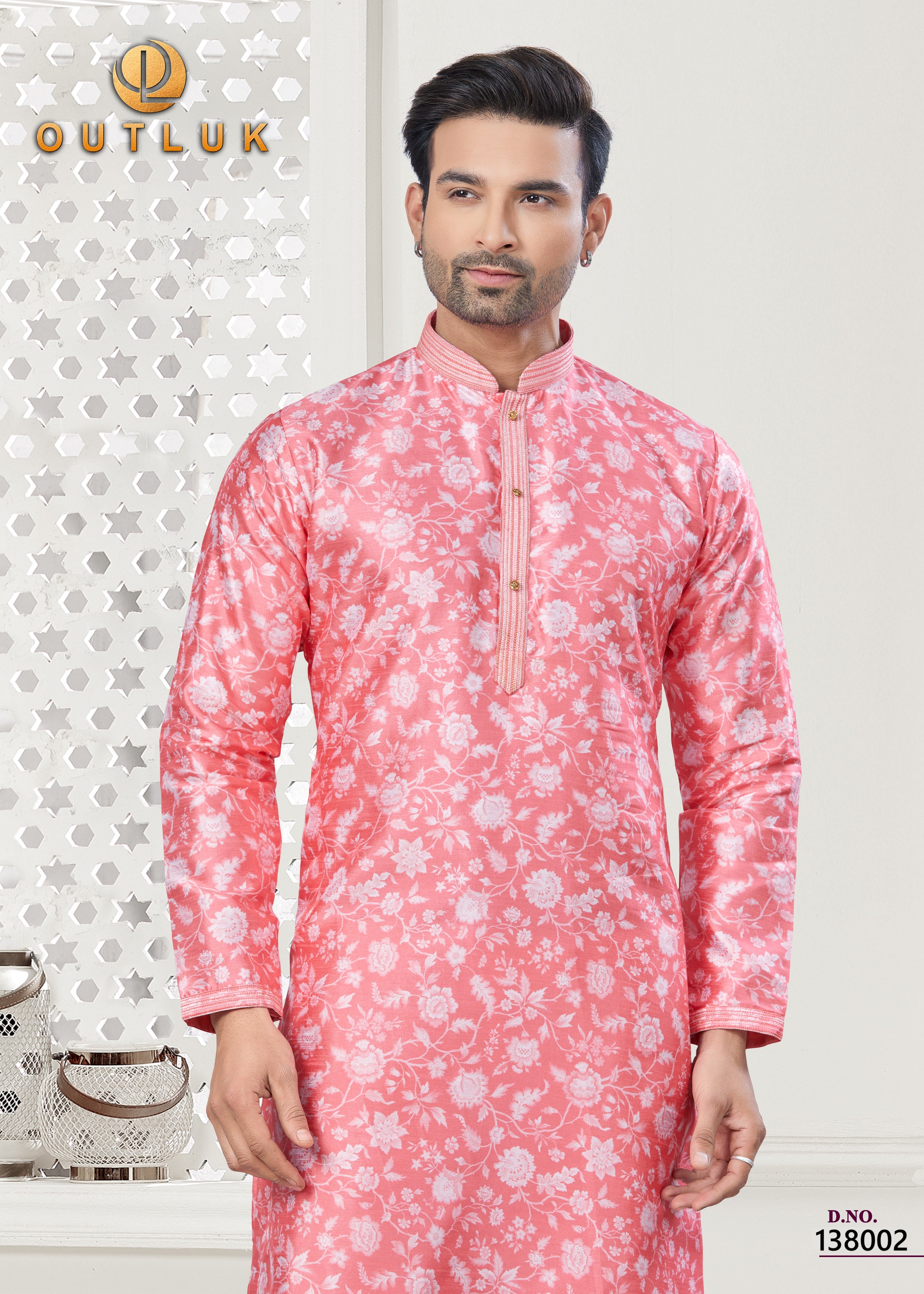 Pink Silk Mens Kurta Pajama 138002