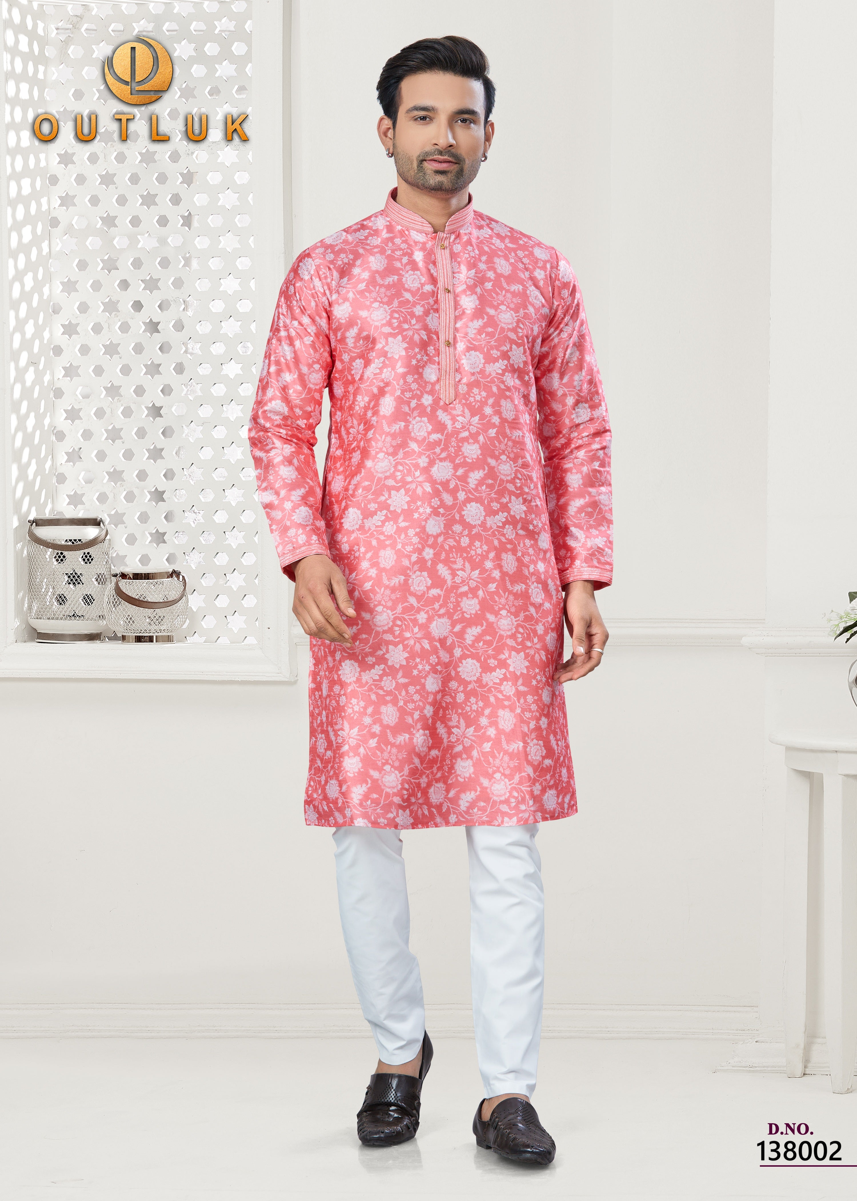 Pink Silk Mens Kurta Pajama 138002
