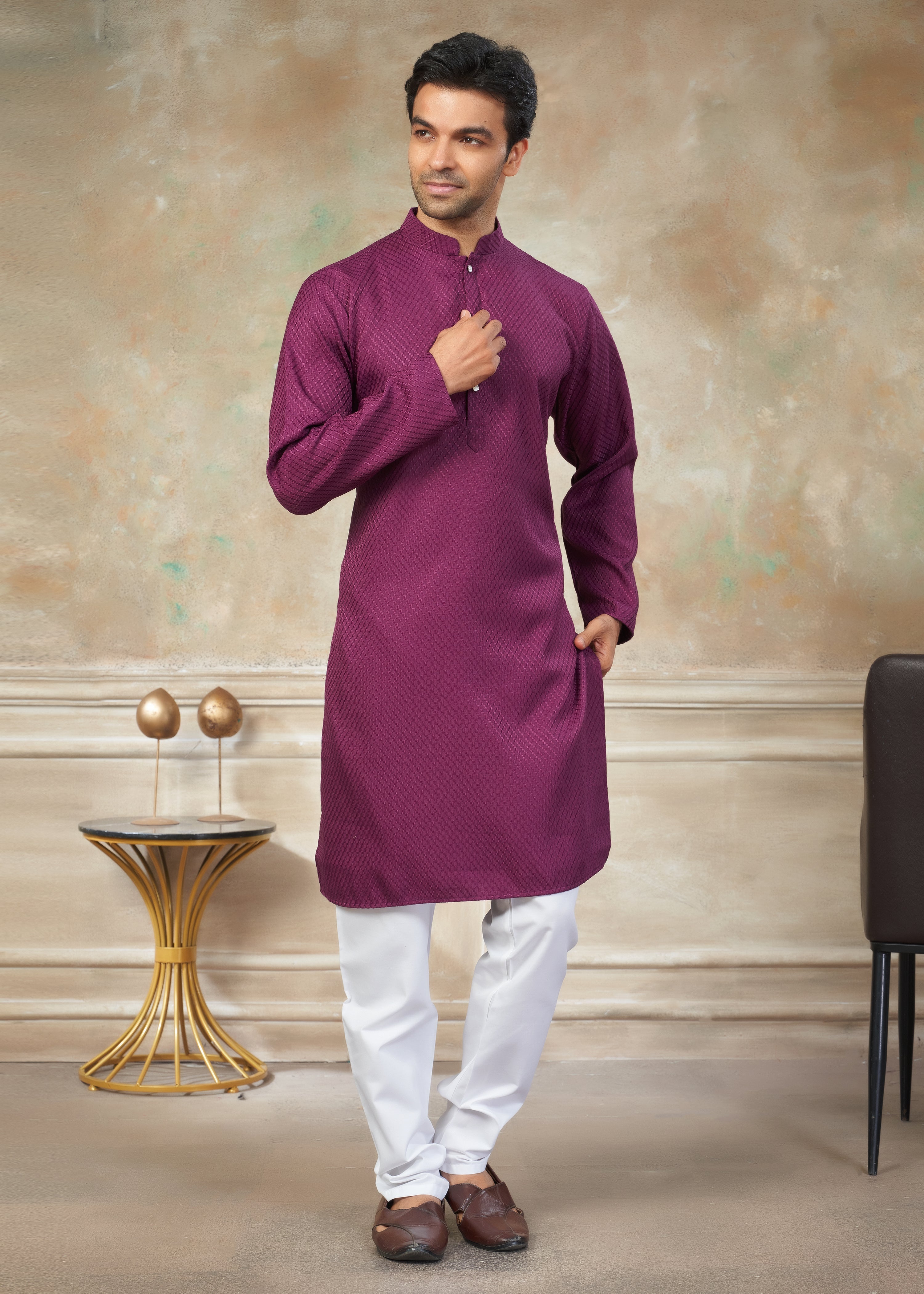 Wine color Rayon Cotton kurta pajama menswear 138004