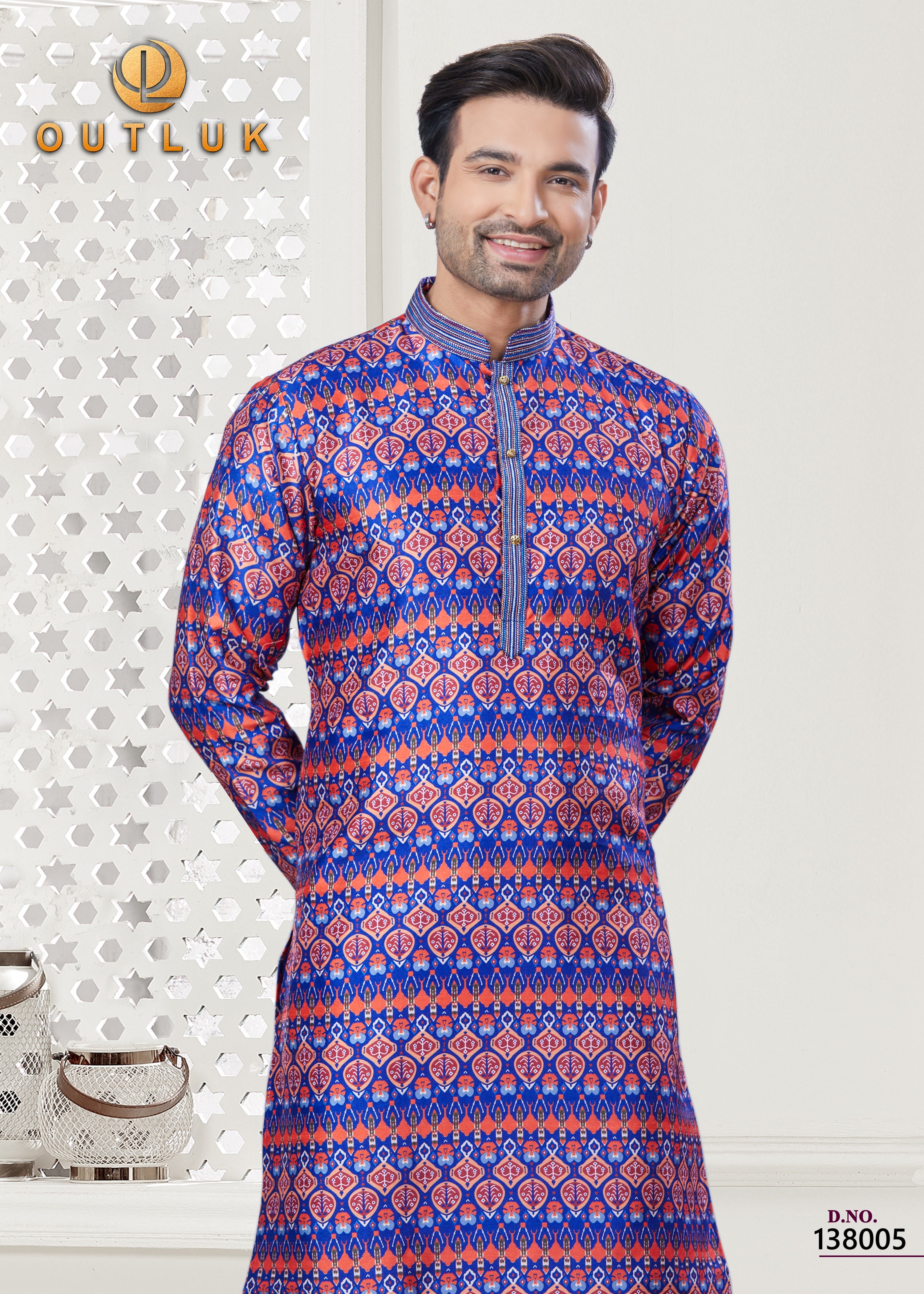 Blue Silk Mens Kurta Pajama 138005