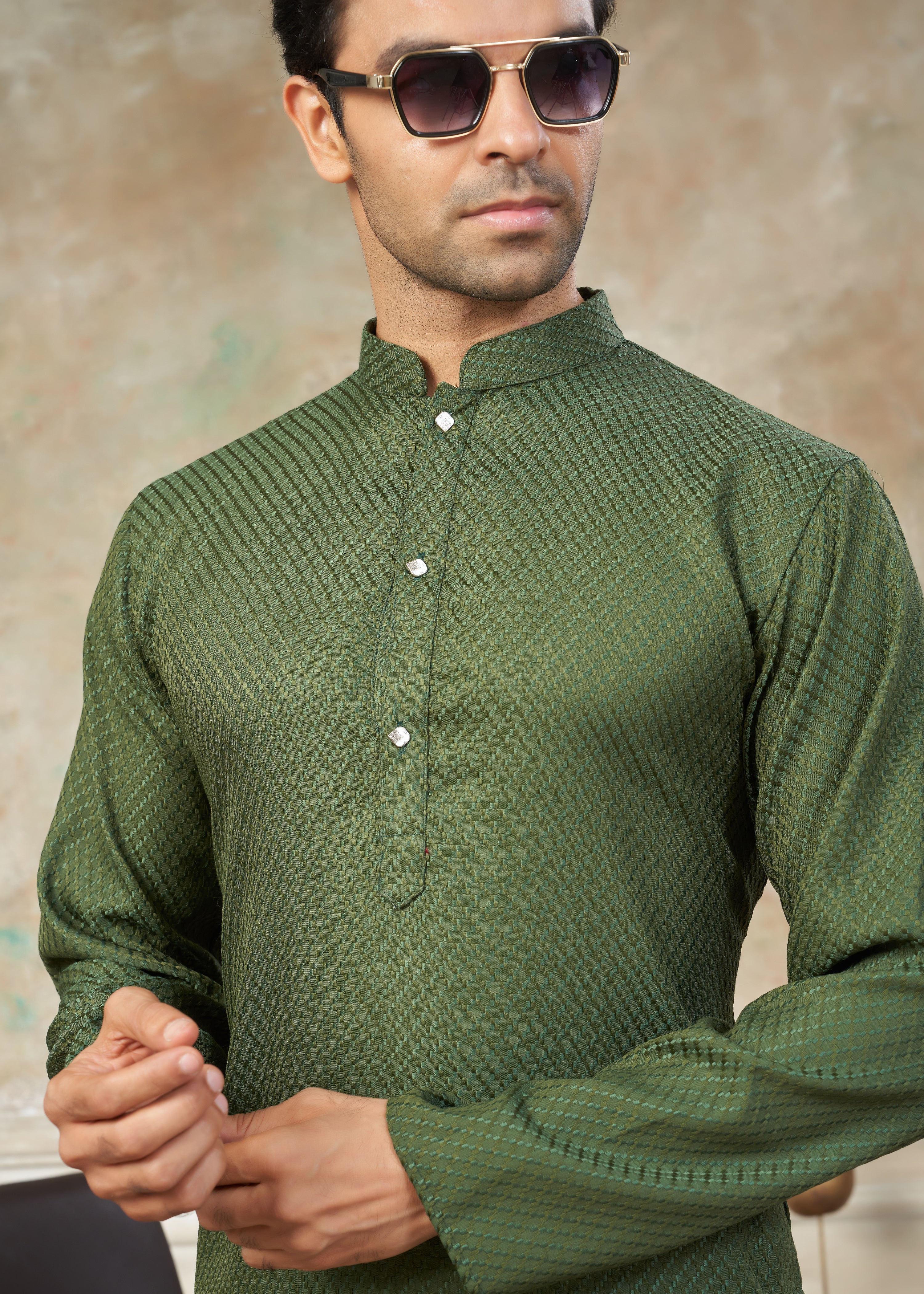 mehendi color Rayon Cotton kurta pajama menswear 138005