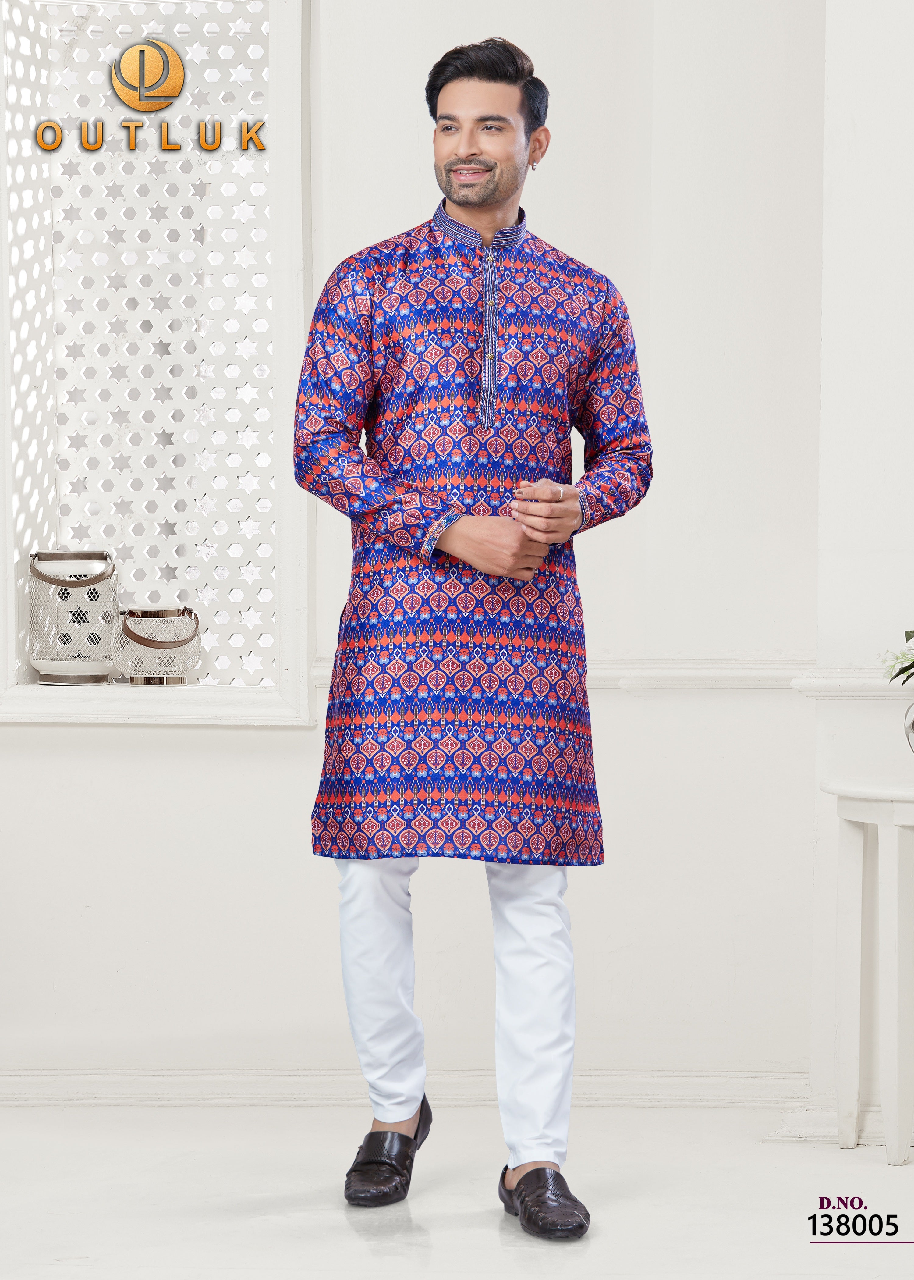 Blue Silk Mens Kurta Pajama 138005