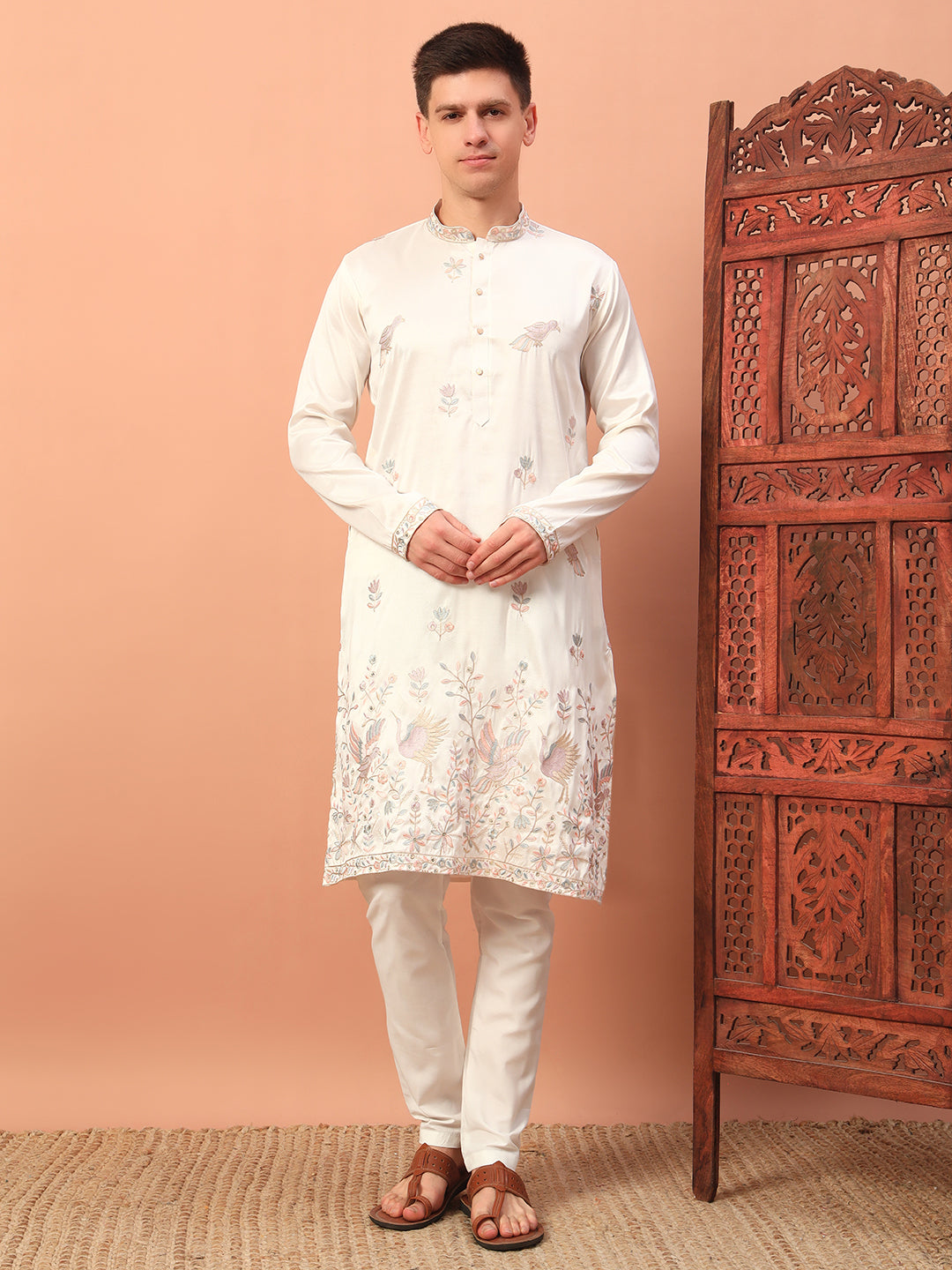 Cream Silk Mens Kurta Pajama 139001