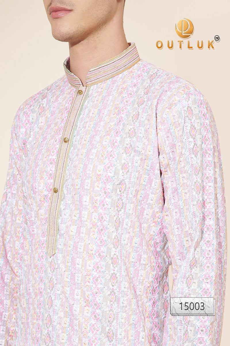 Light Pink Cotton Mens Kurta Pajama 15003