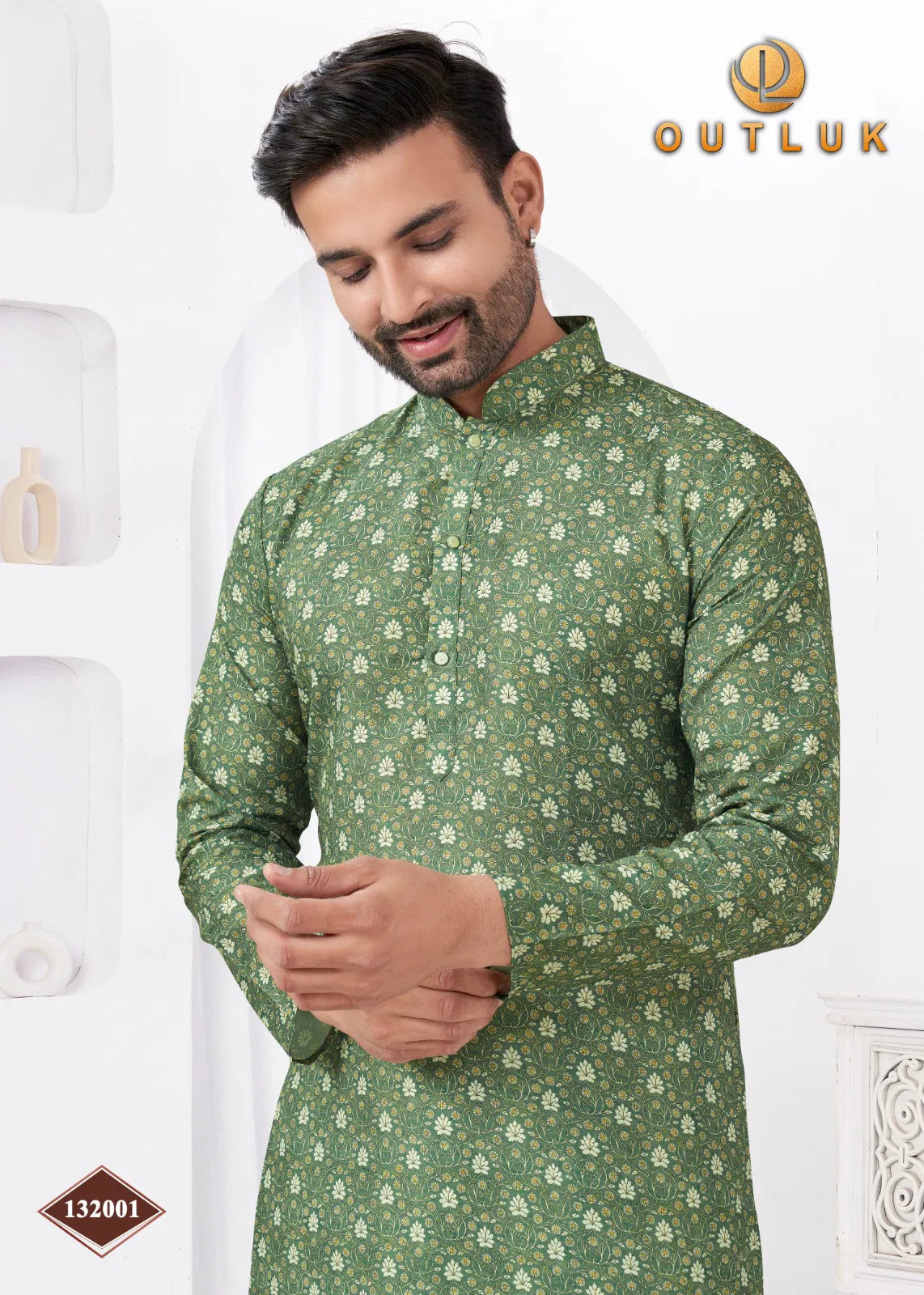 Green Rayon Cotton Mens Kurta Pyjama