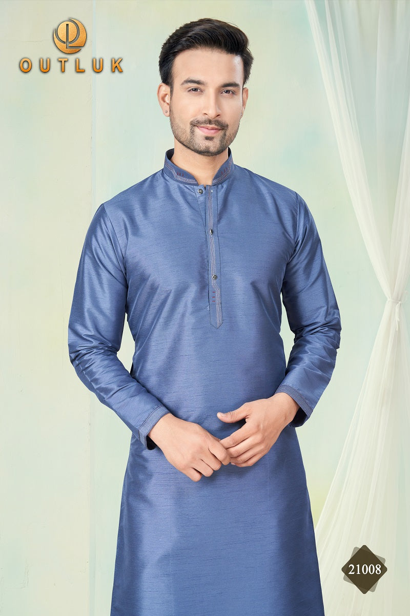 Blue Pure Silk Mens Kurta Pajama 21008