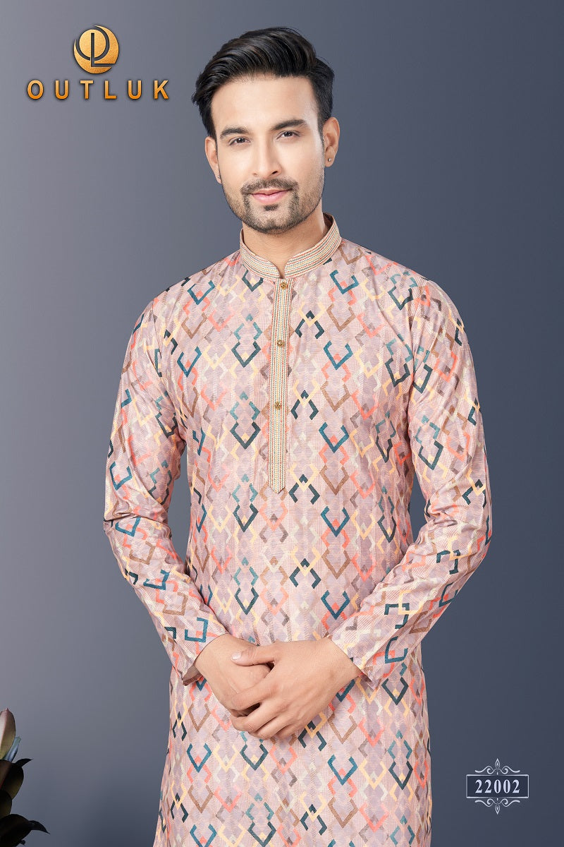 Peach Silk Mens Kurta Pajama 22002
