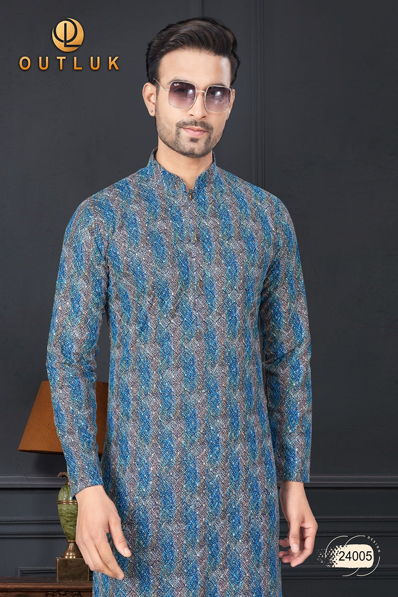 Blue Rayon Mens Kurta Pajama 24005