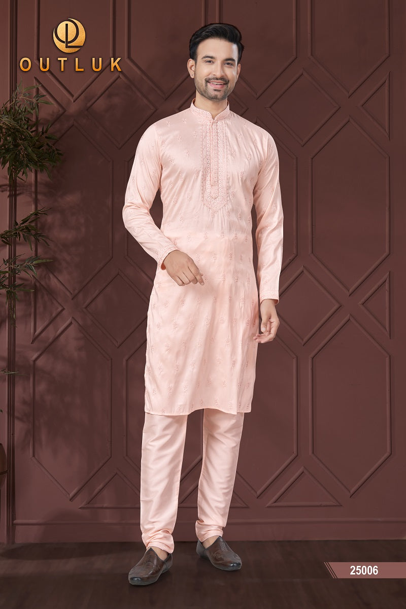 Pink Pure Silk Mens Kurta Pajama 25006