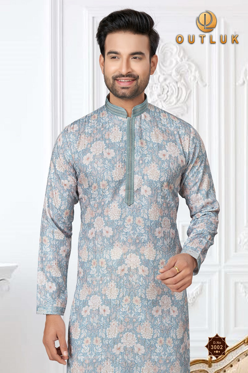 Blue Cotton Mens Kurta Pajama 3002