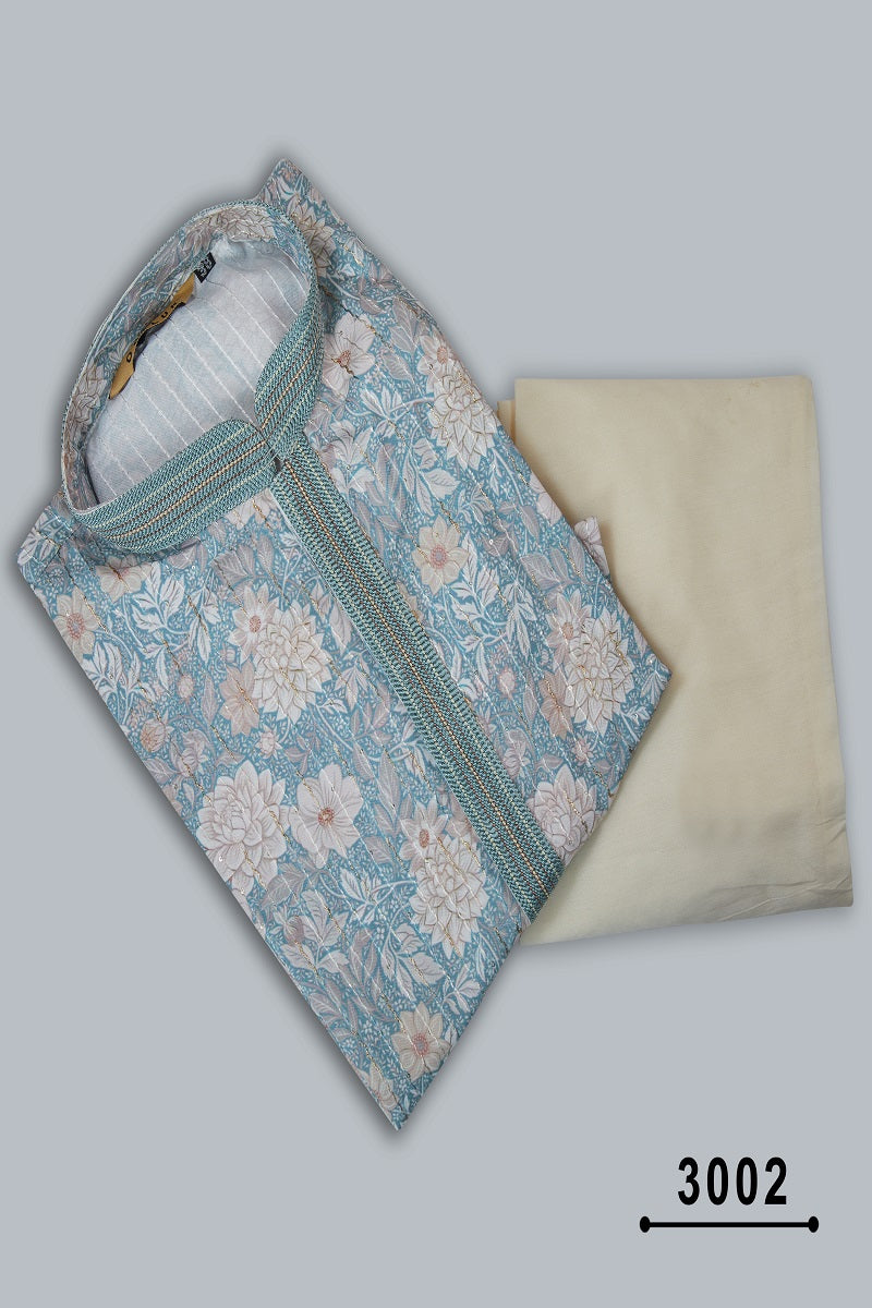 Blue Cotton Mens Kurta Pajama 3002