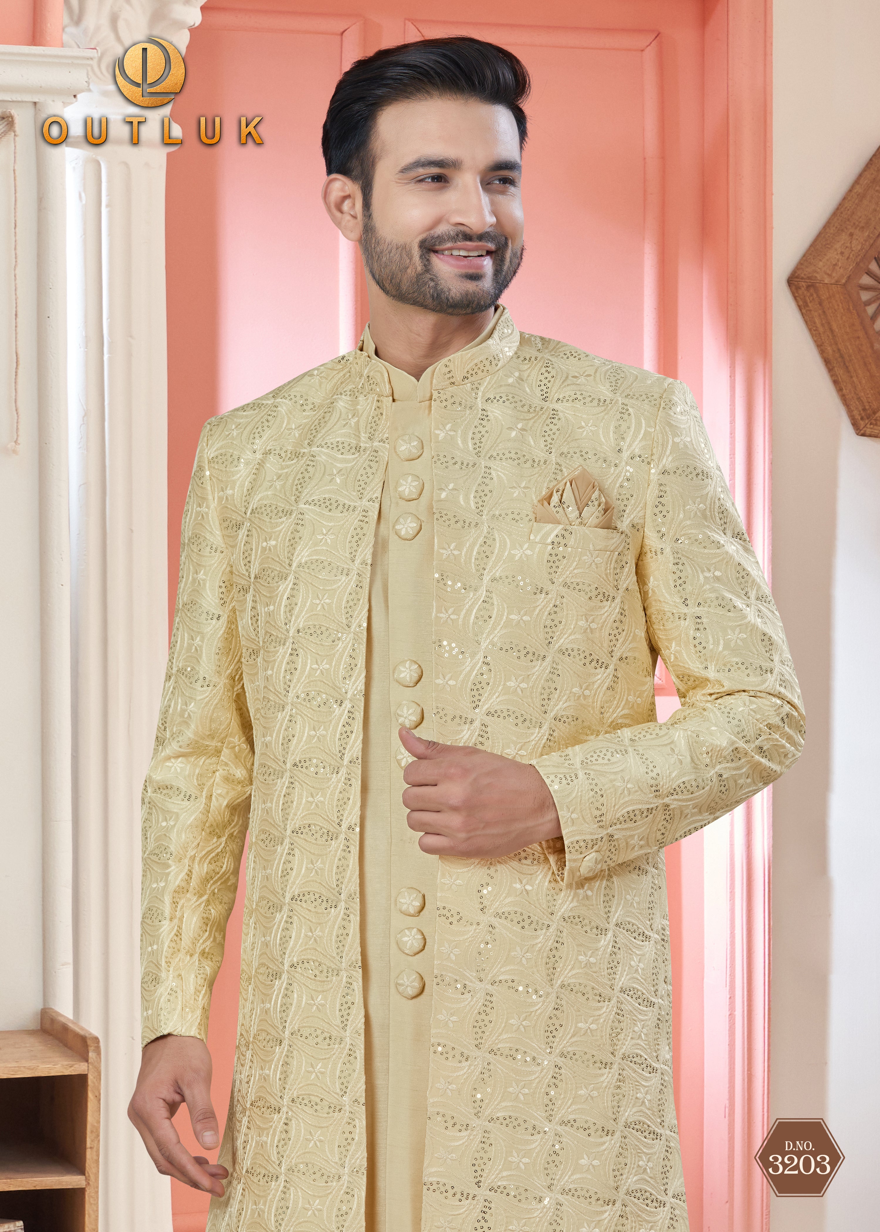 Golden Art Silk Mens Indo Western 3203