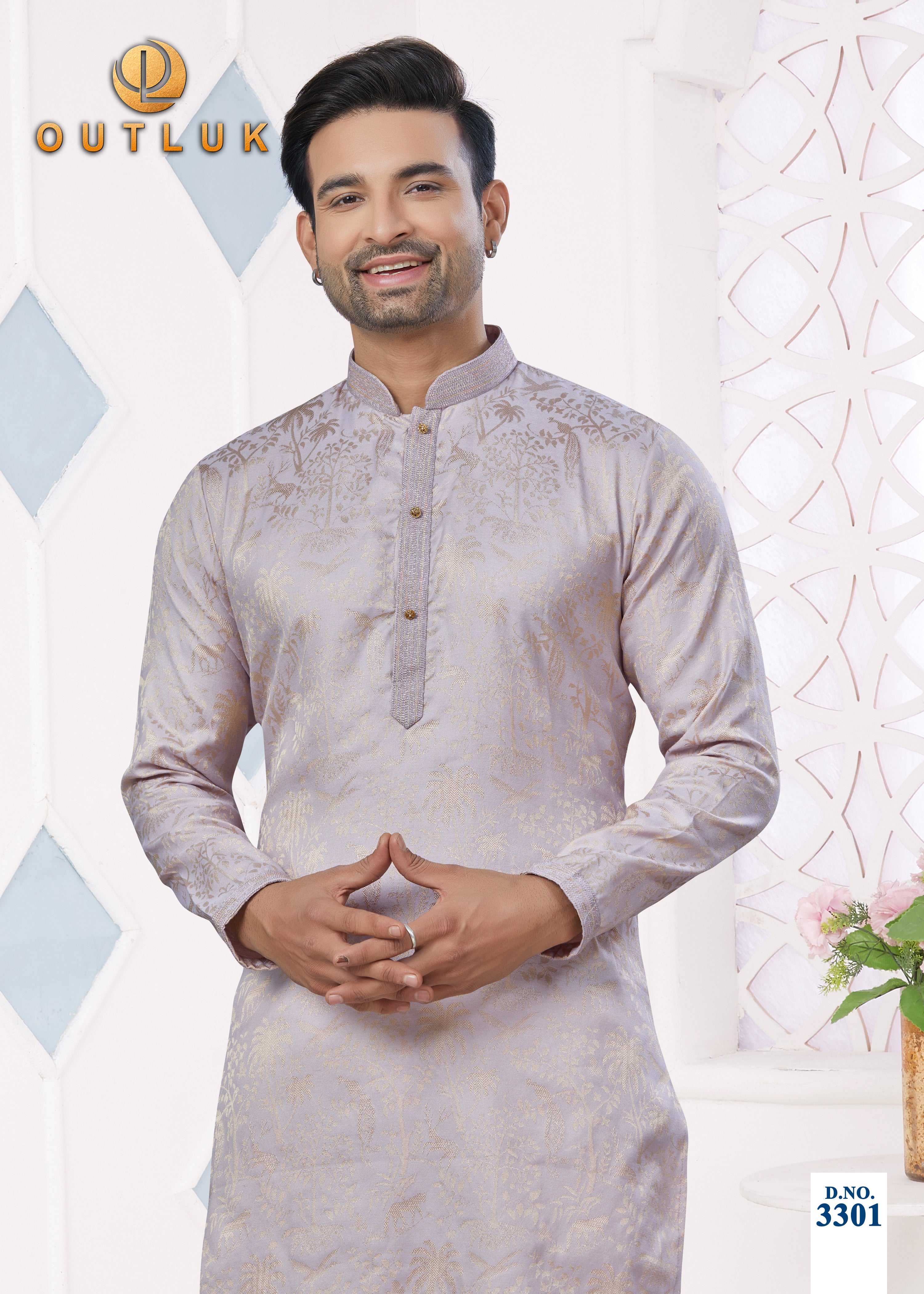 Light Purple Jacquard Mens Kurta Pajama 3301