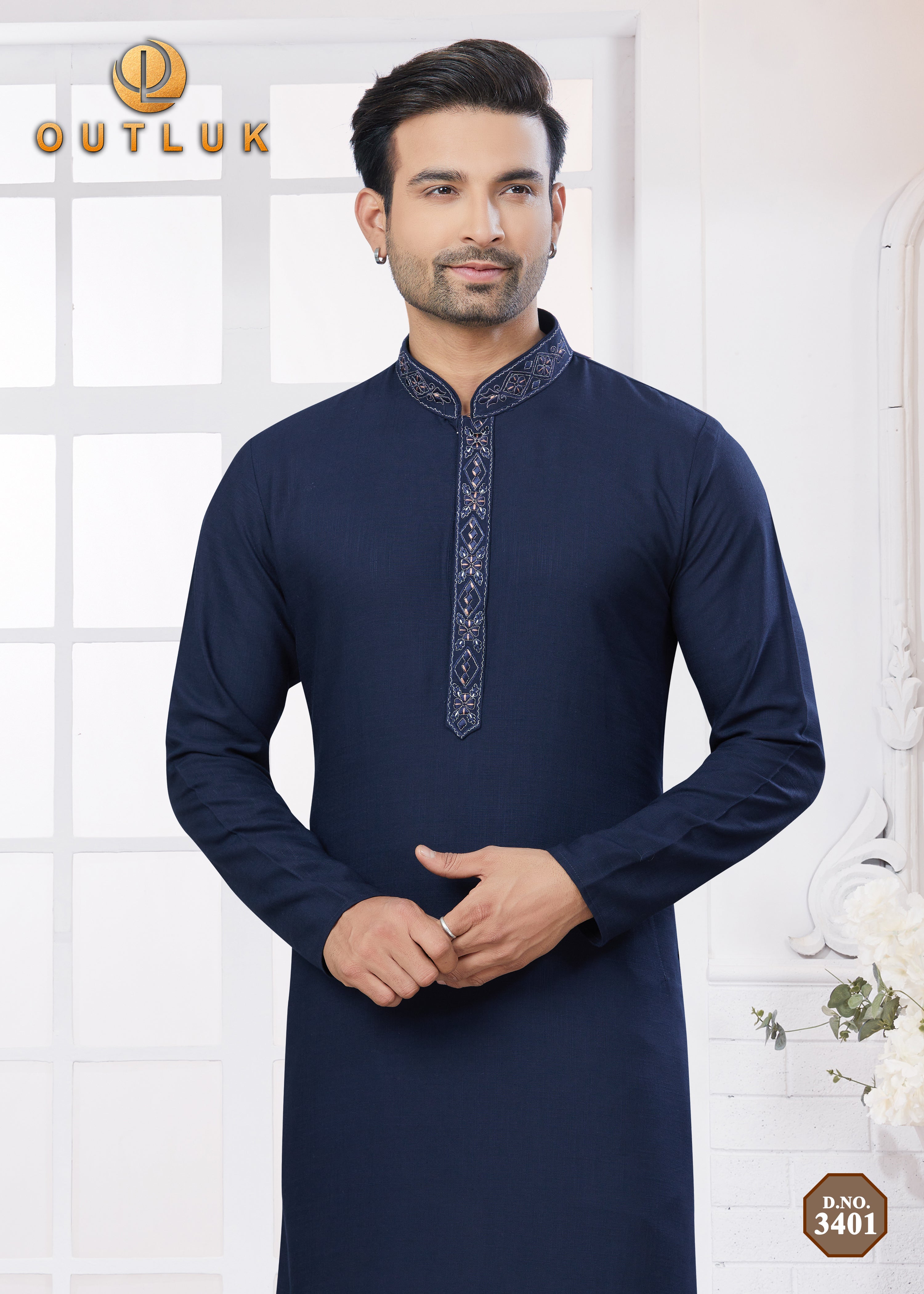 Blue Cotton Mens Kurta Pajama 3401