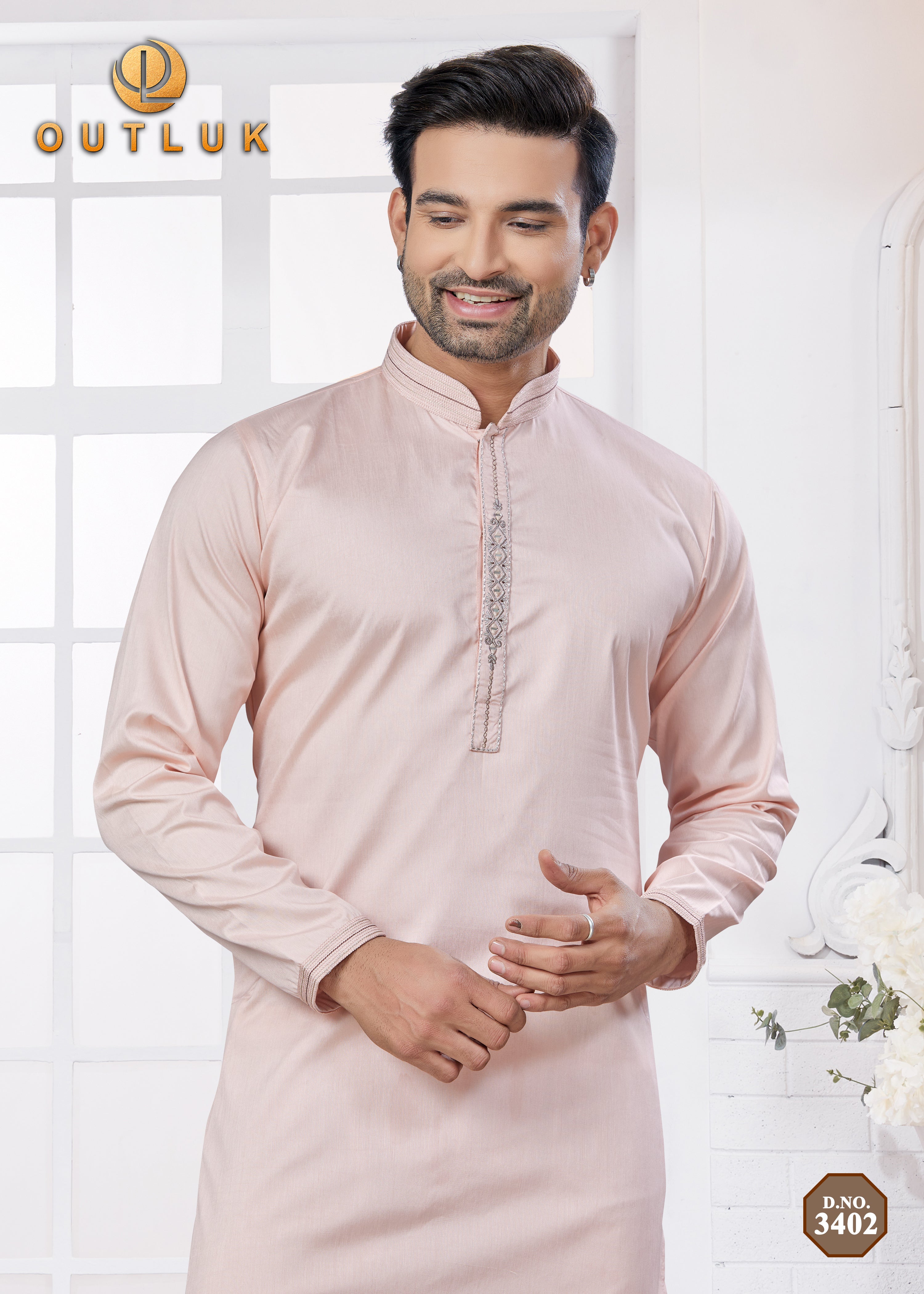Baby Pink Cotton Mens Kurta Pajama 3402