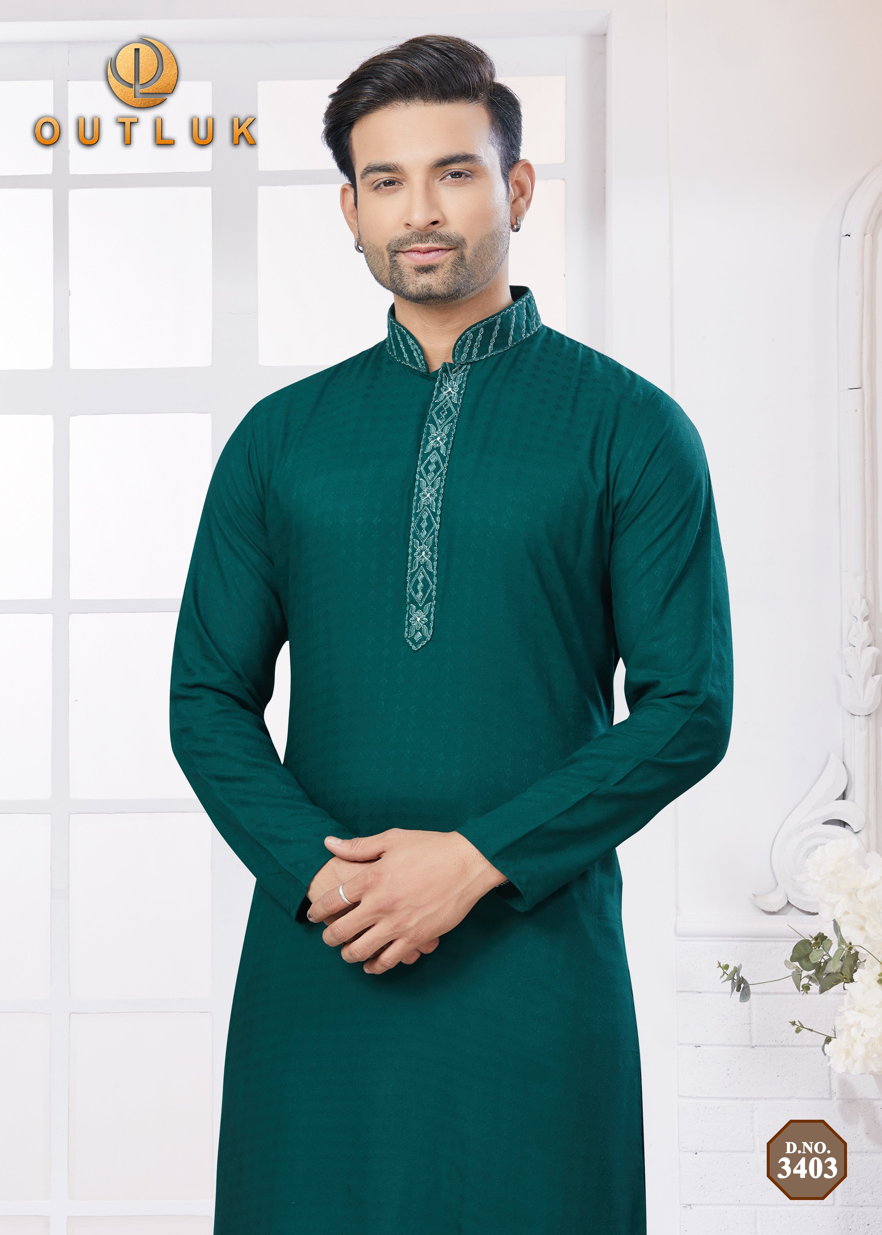 Bottle Green Cotton Mens Kurta Pajama 3403