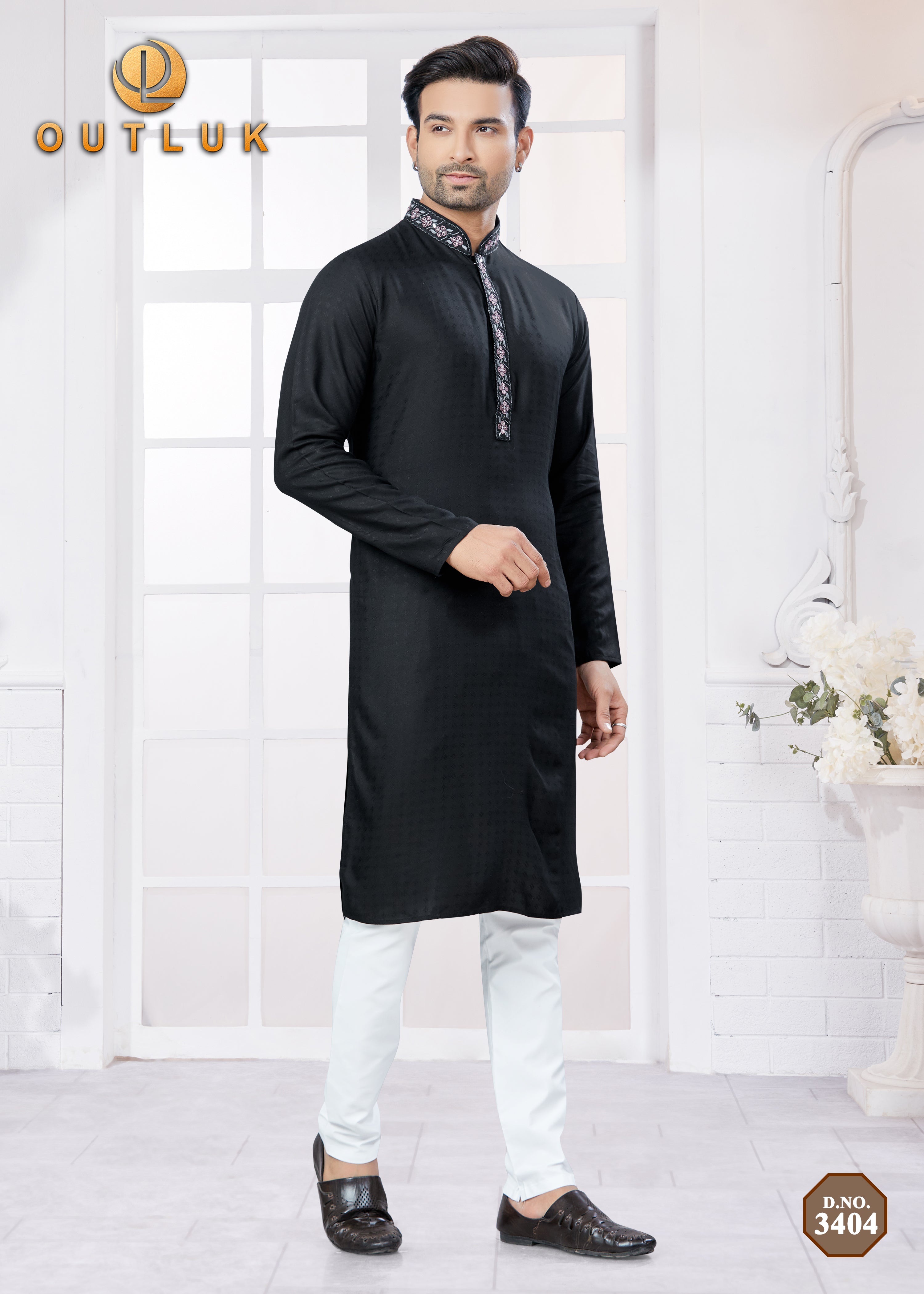 Black Cotton Mens Kurta Pajama 3404