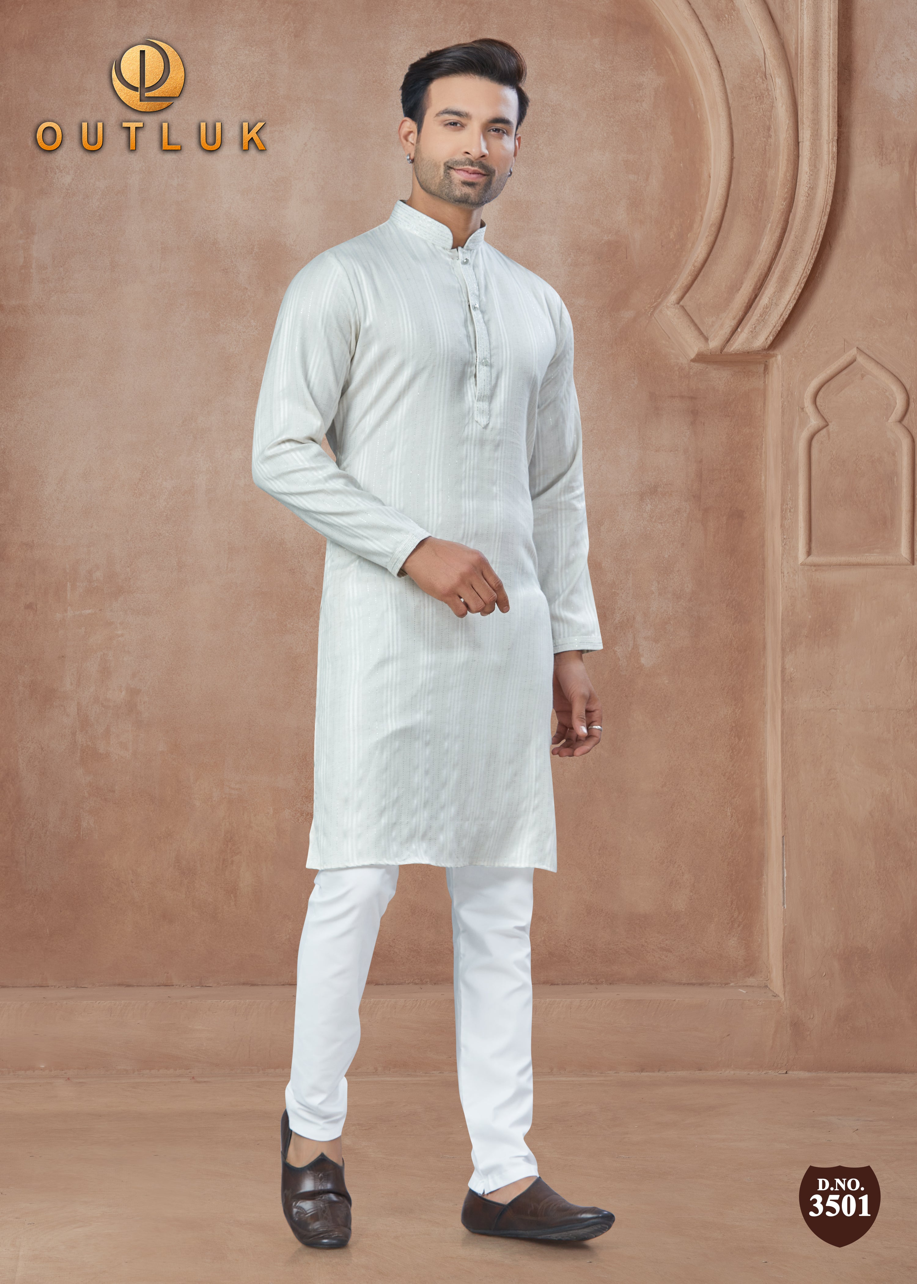 White Cotton Mens Kurta Pajama 3501