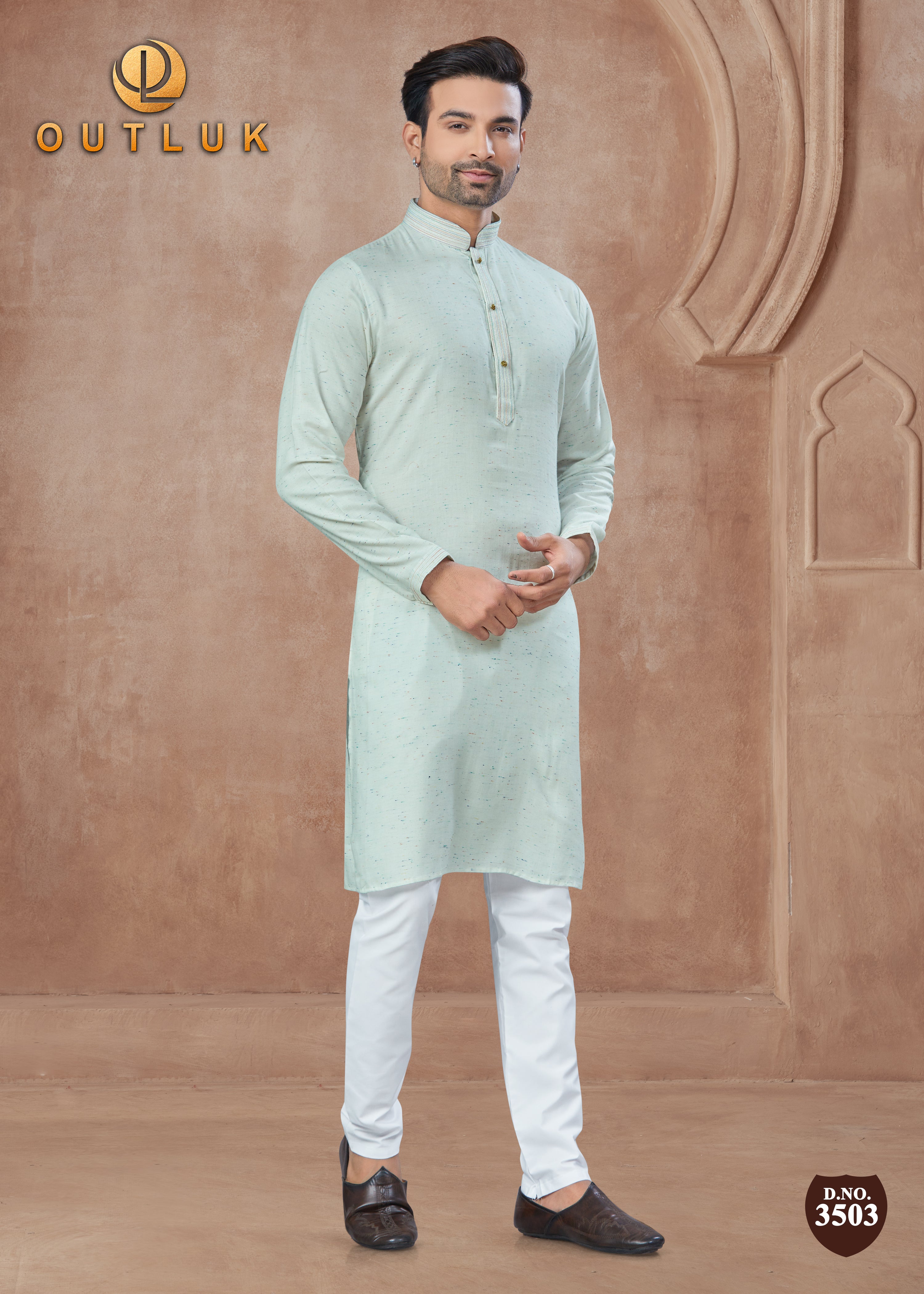 Light Green Cotton Mens Kurta Pajama 3503