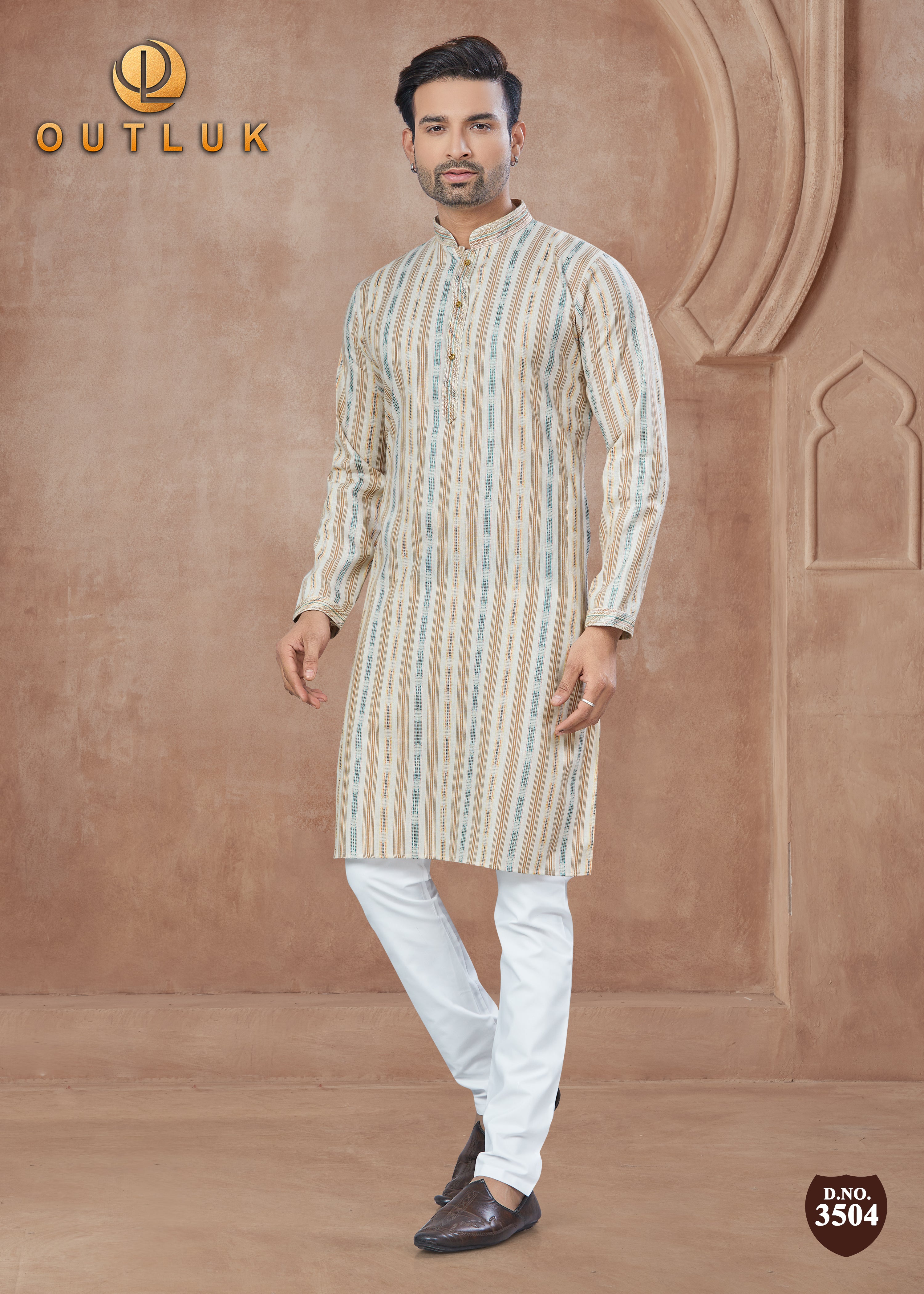 Cream Cotton Mens Kurta Pajama 3504