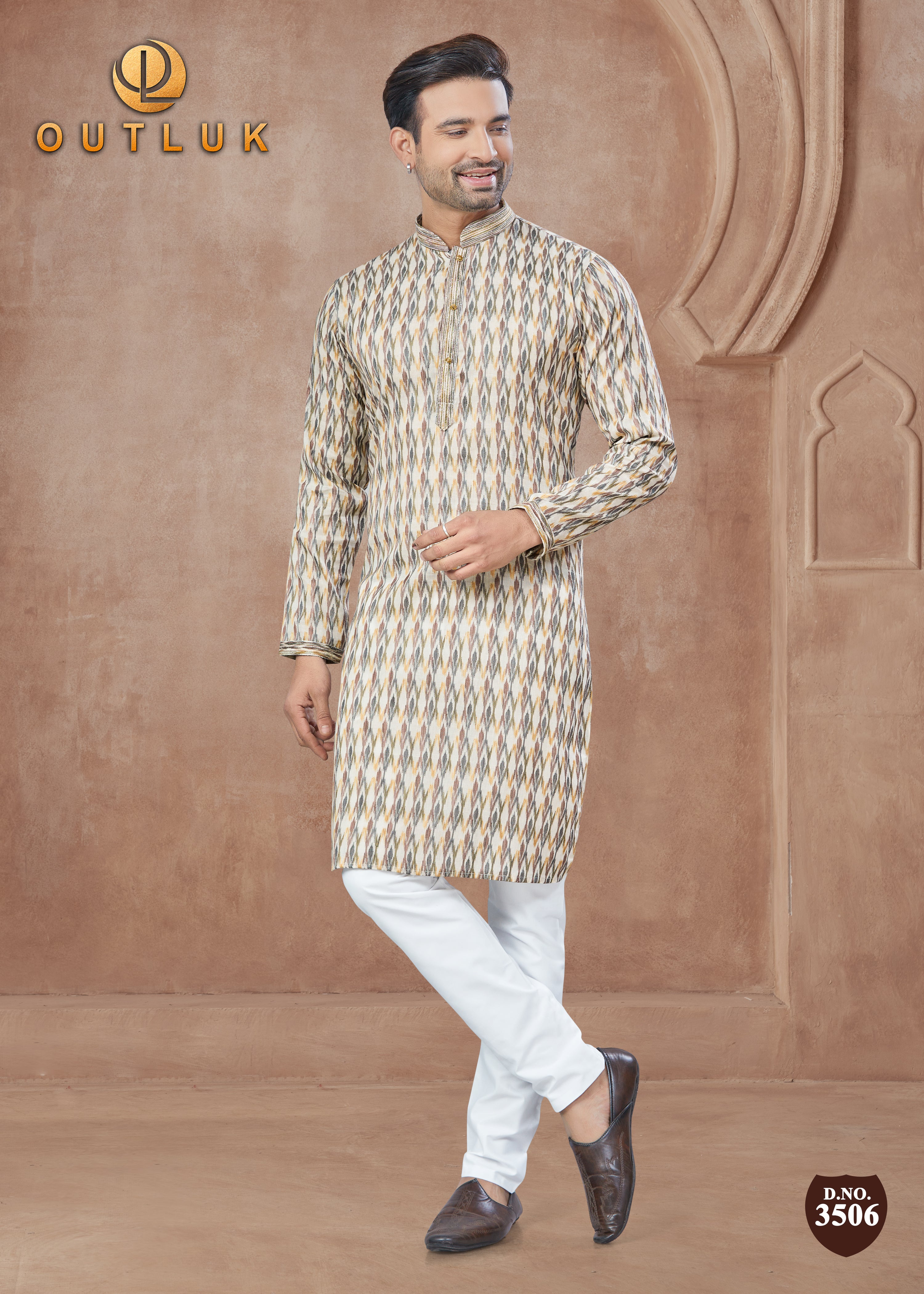 Cream Cotton Mens Kurta Pajama 3506