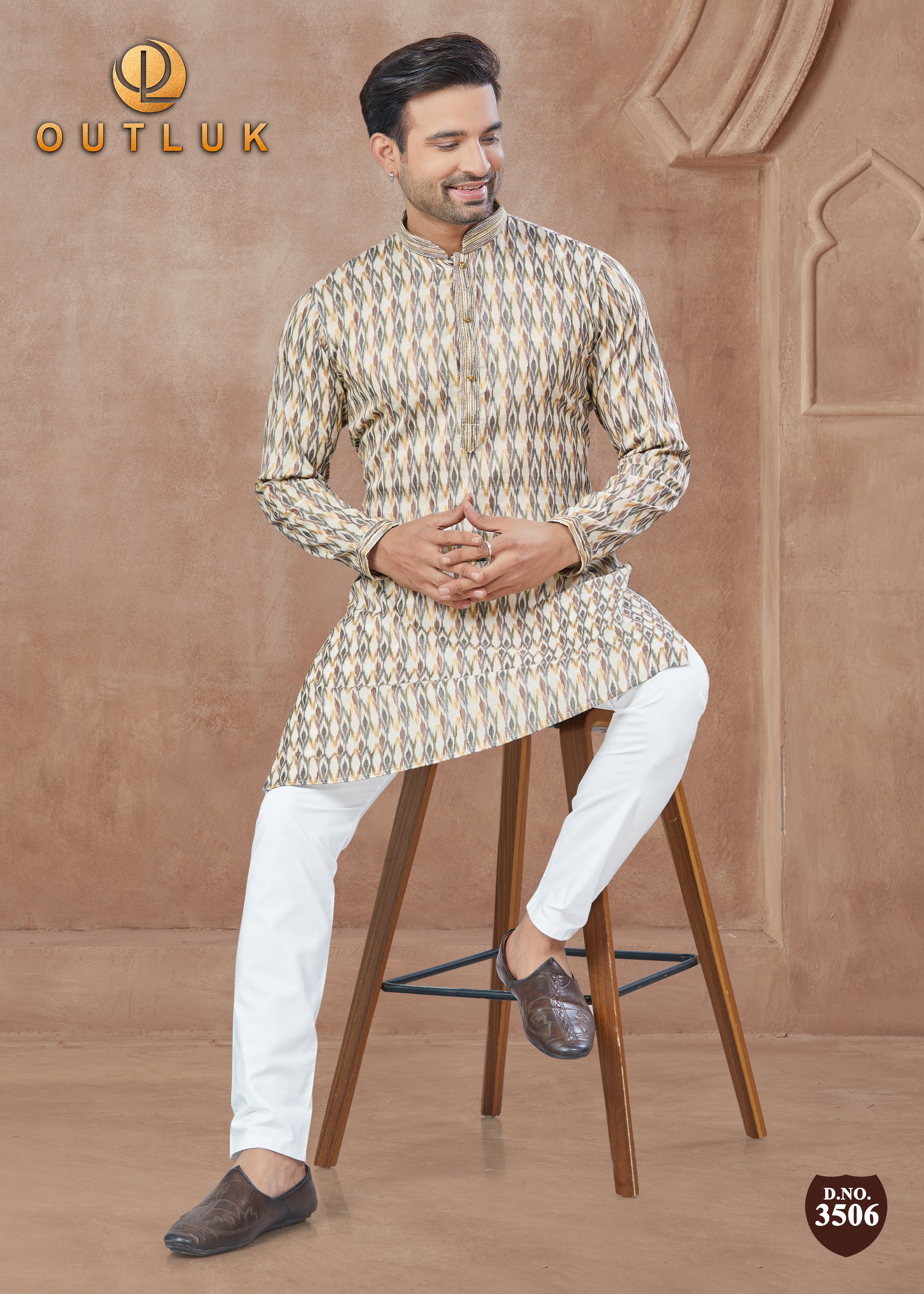 Cream Cotton Mens Kurta Pajama 3506