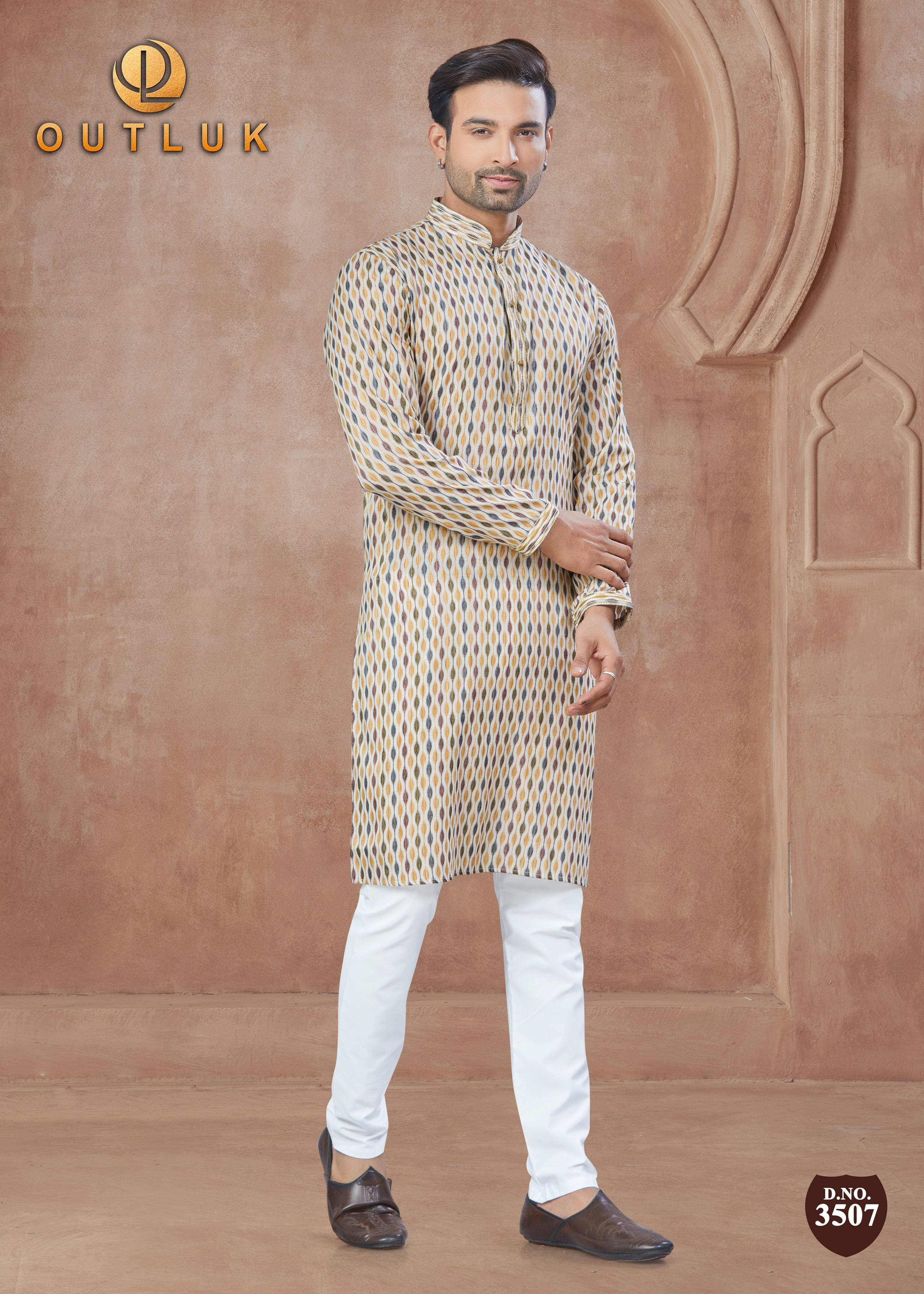Cream Cotton Mens Kurta Pajama 3507