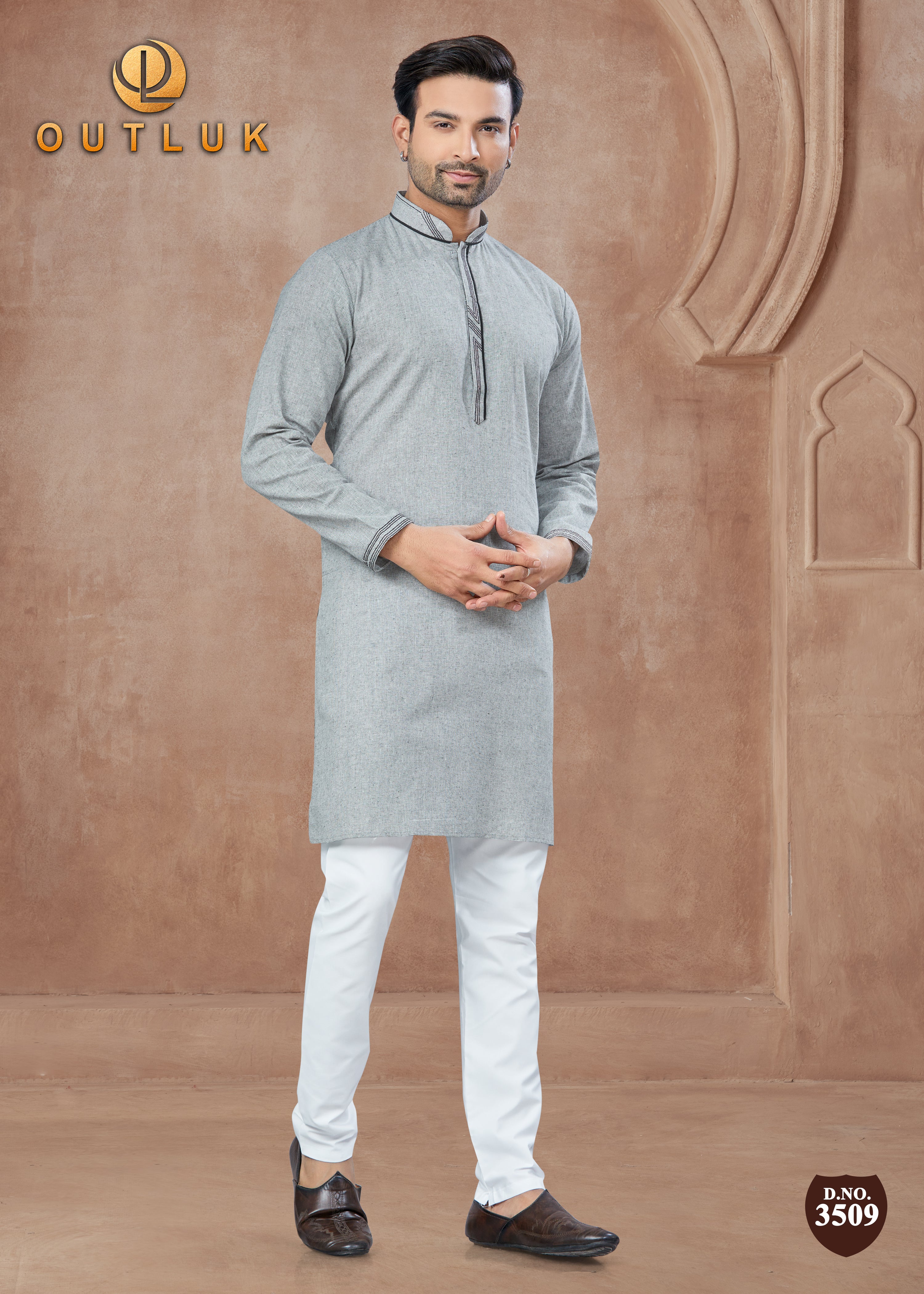 Grey Cotton Mens Kurta Pajama 3509
