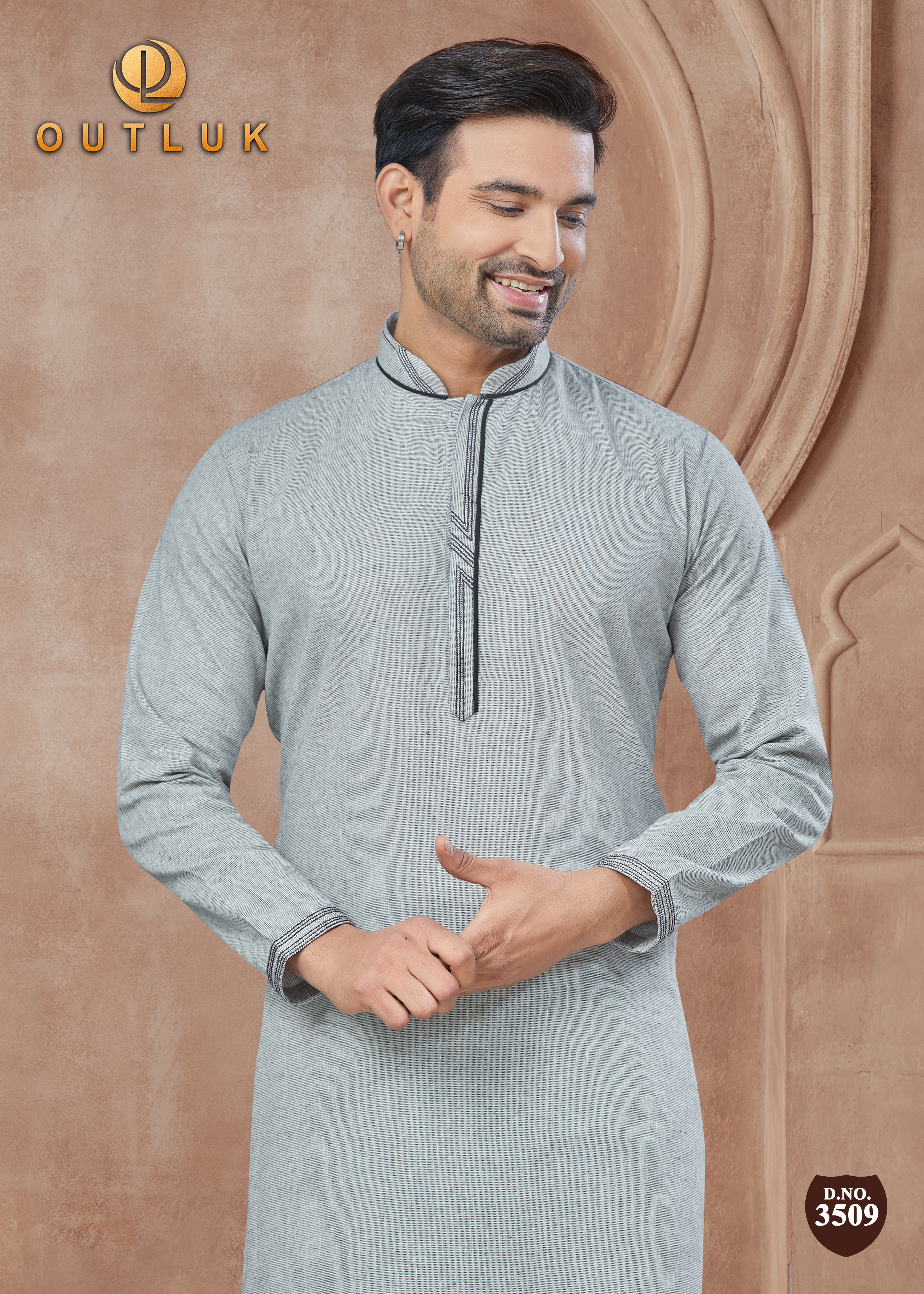 Grey Cotton Mens Kurta Pajama 3509