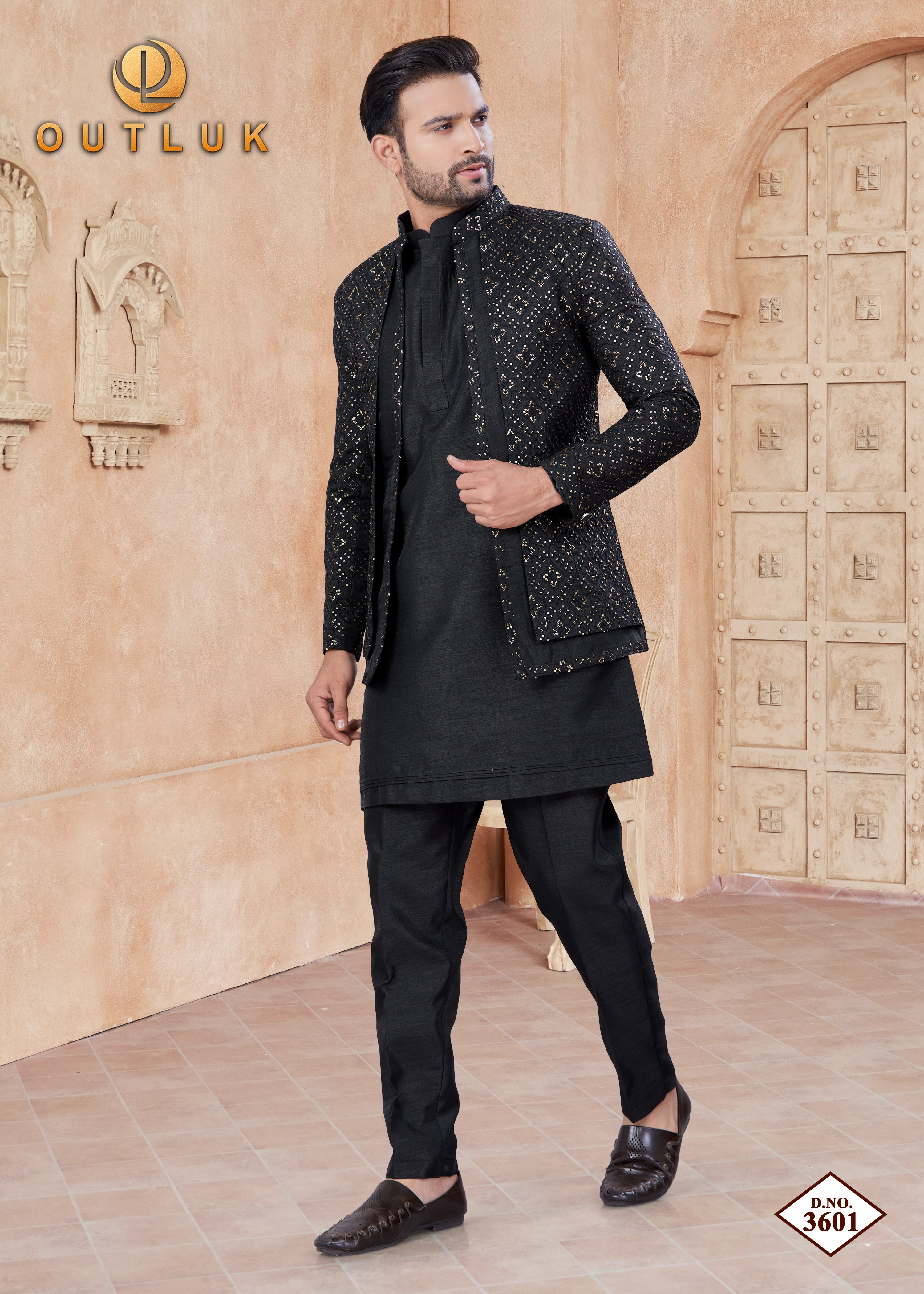 Black Silk Mens Indo Western 3601