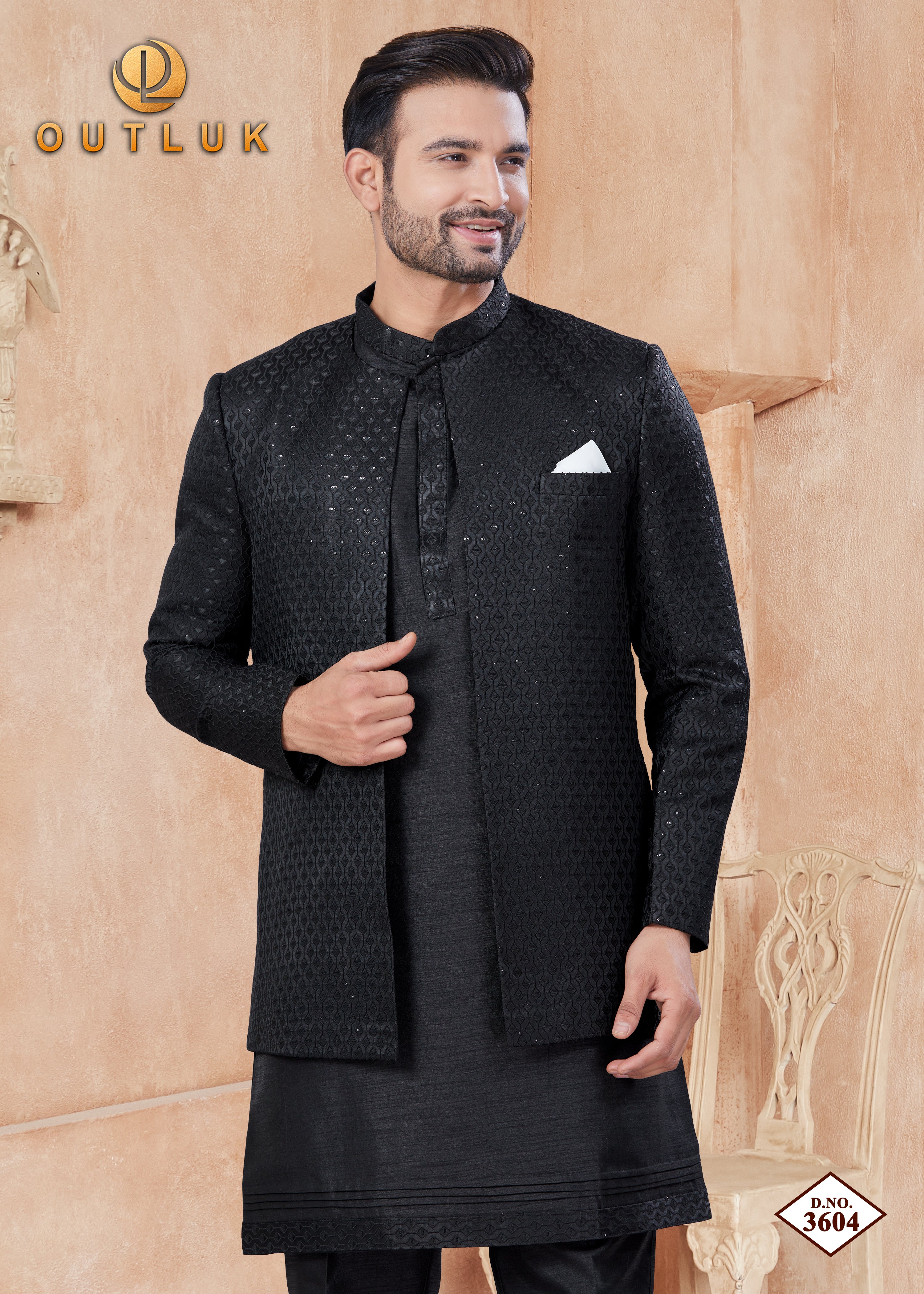 Black Silk Mens Indo Western 3604