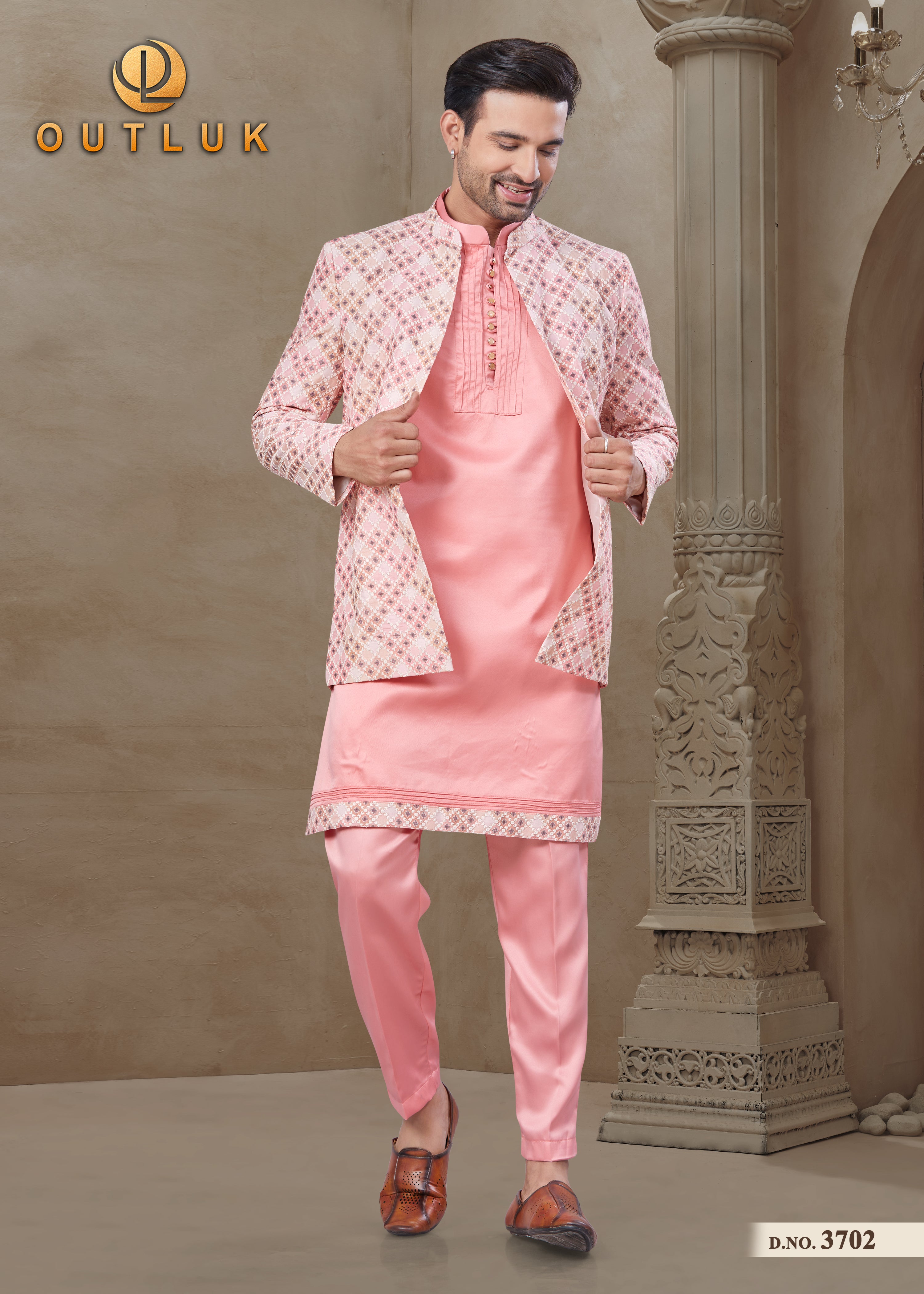 Peach Silk Mens Indo Western 3702