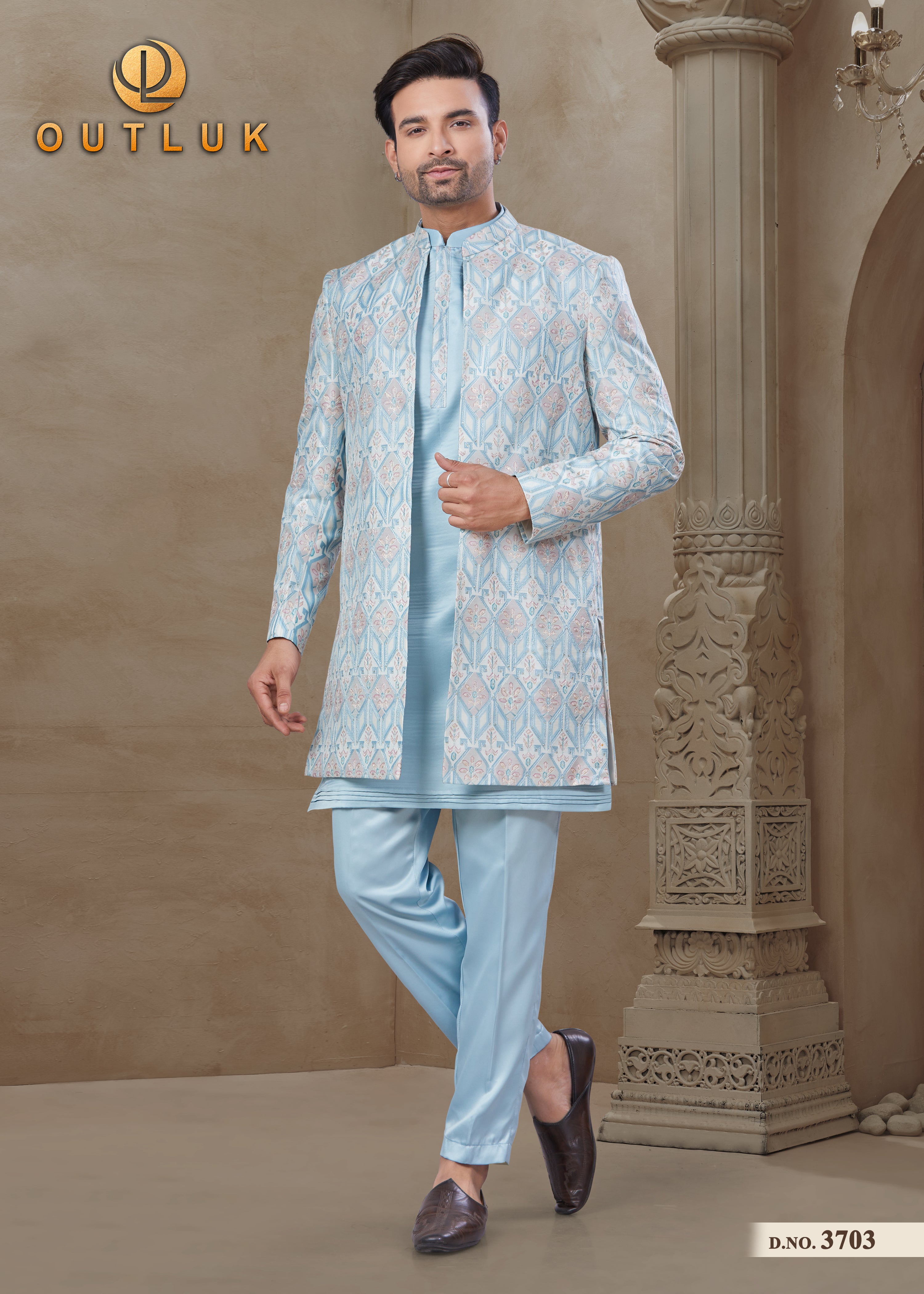Light Blue Silk Mens Indo Western 3703