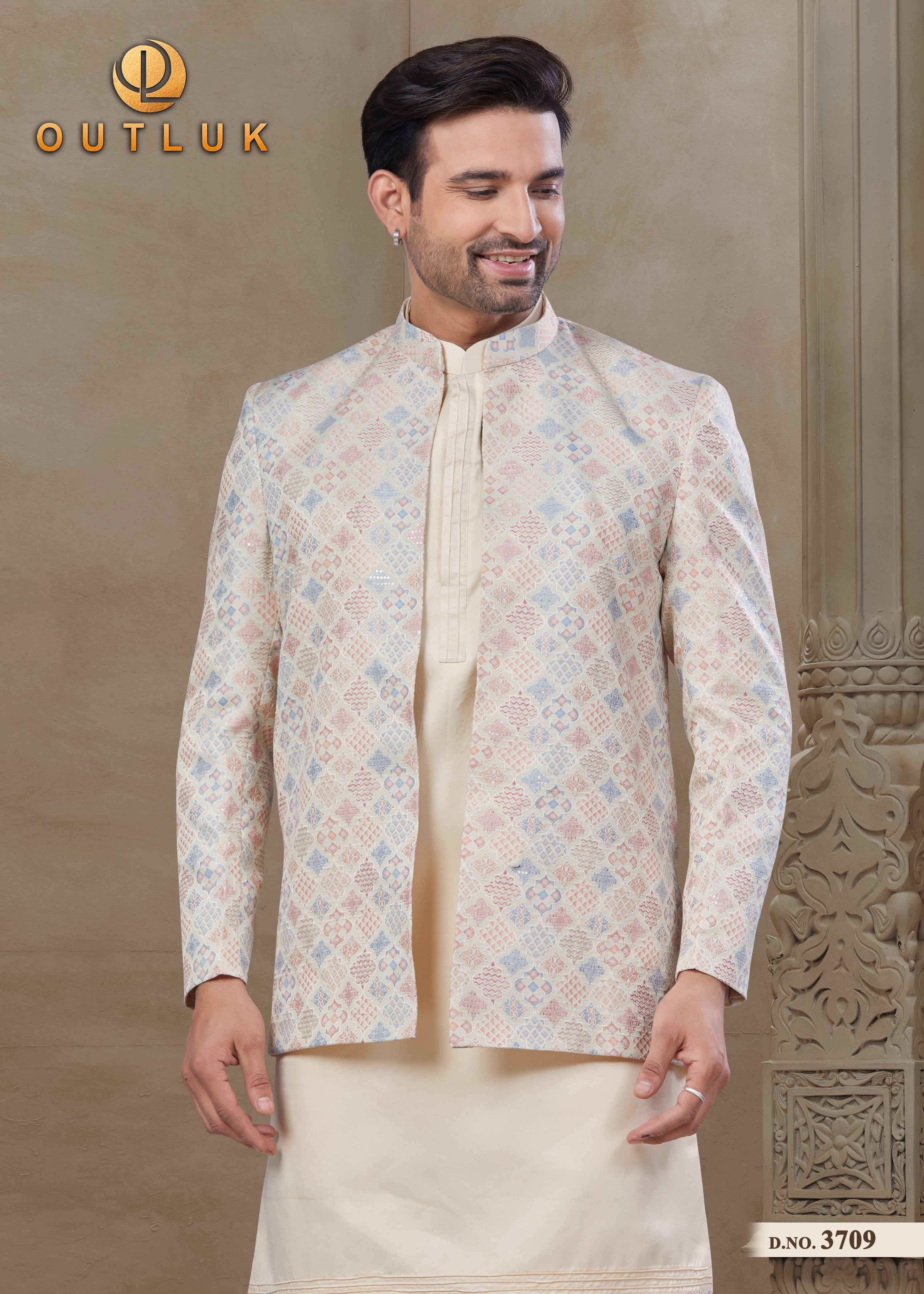 Off White Silk Mens Indo Western 3709