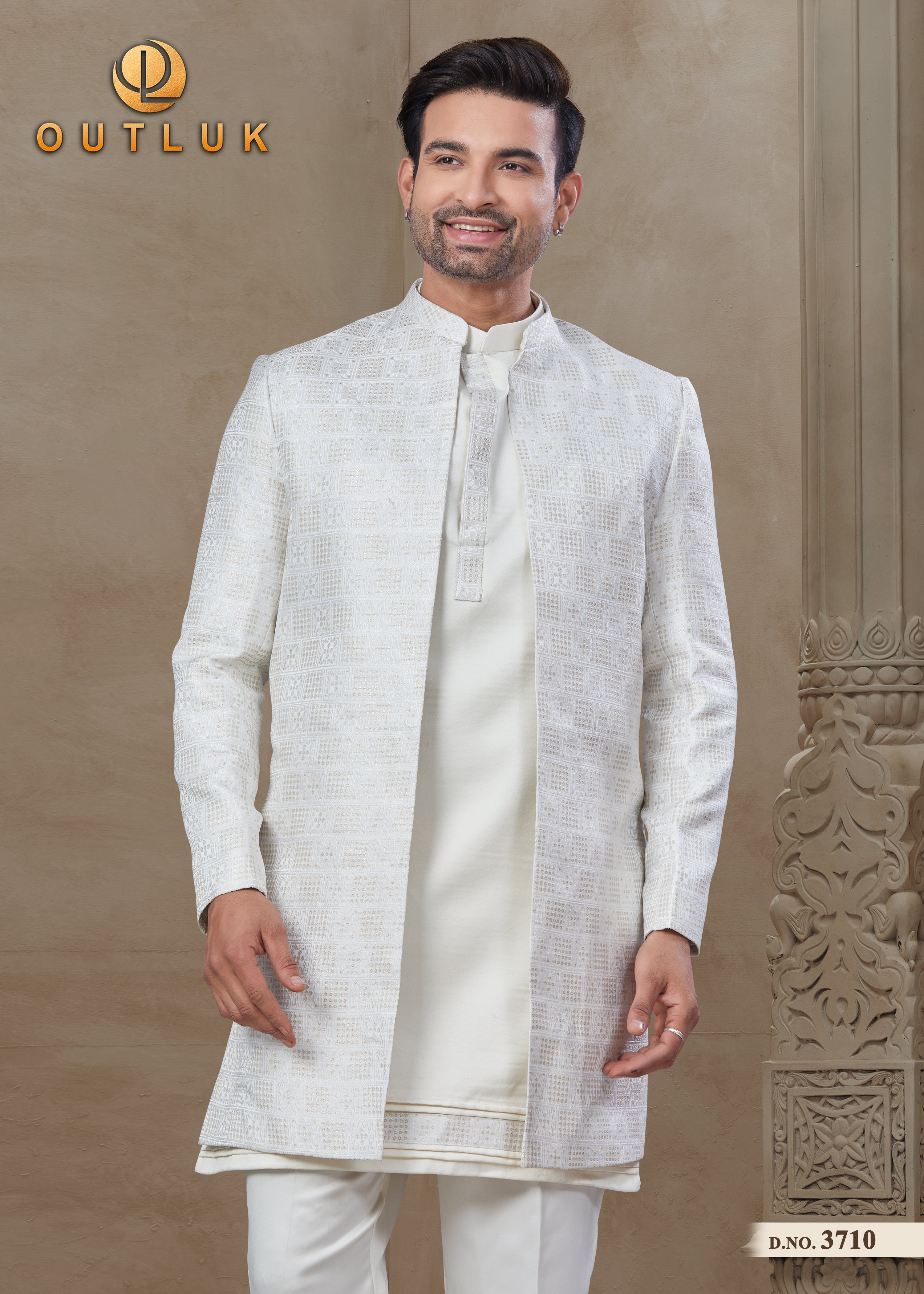 white silk mens indo western 3710