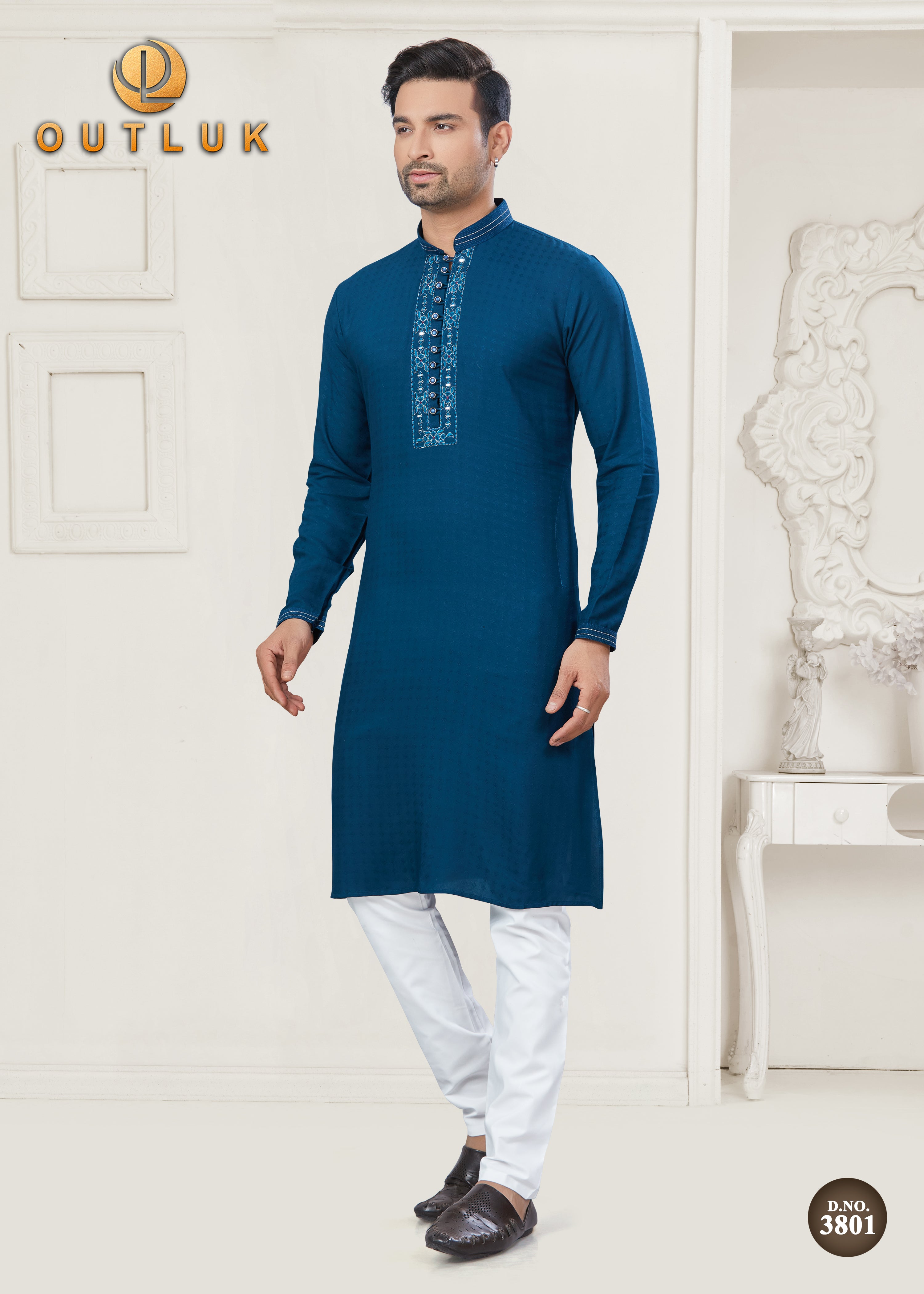 Navy Blue Cotton Mens Kurta Pajama 3801