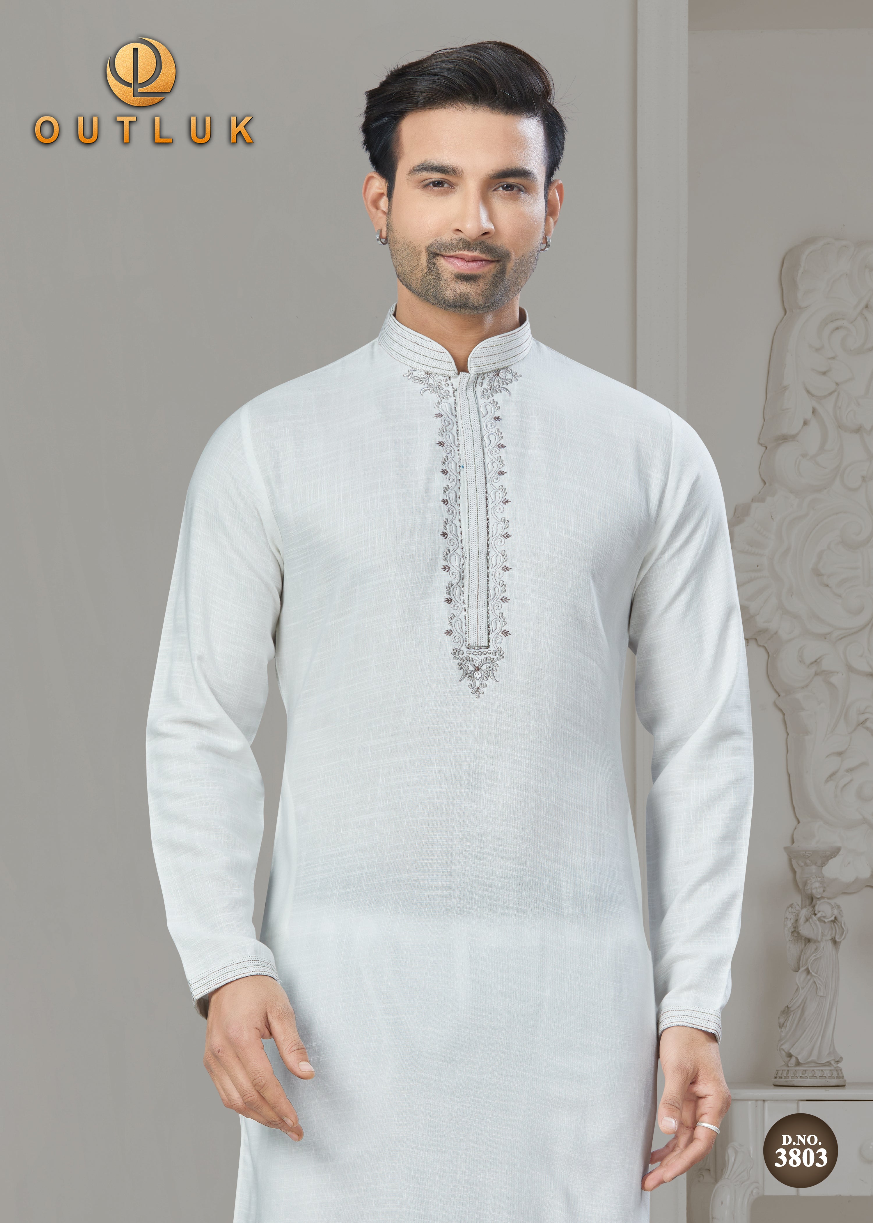 White Cotton Mens Kurta Pajama 3803