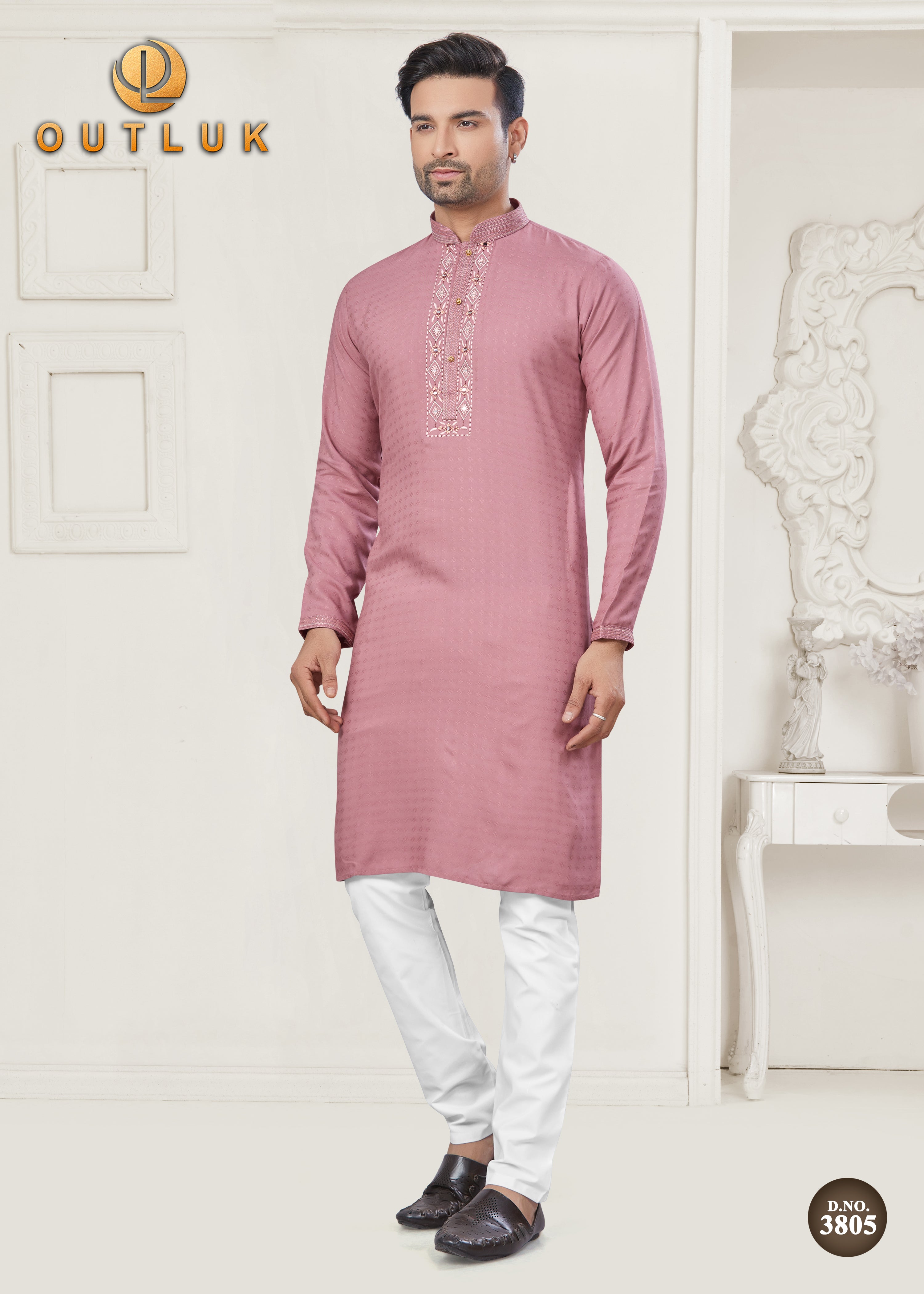 Pink Cotton Mens Kurta Pajama 3805